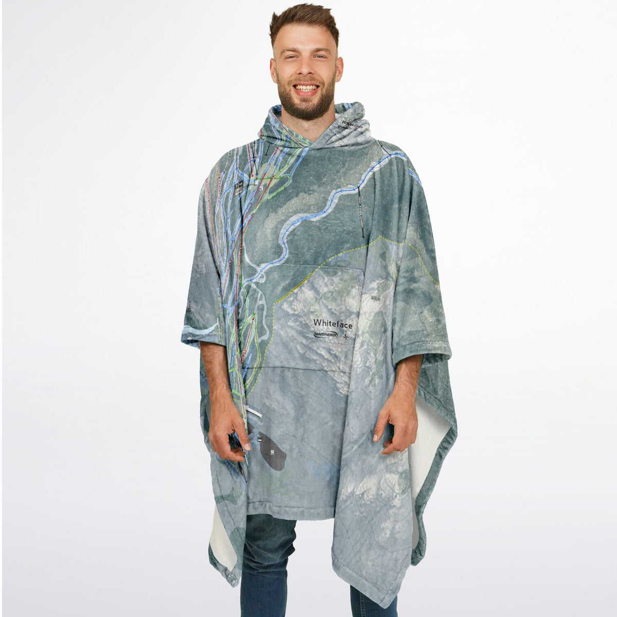 Whiteface Mountain, New York Ski Resort Map Flannel Blanket Poncho