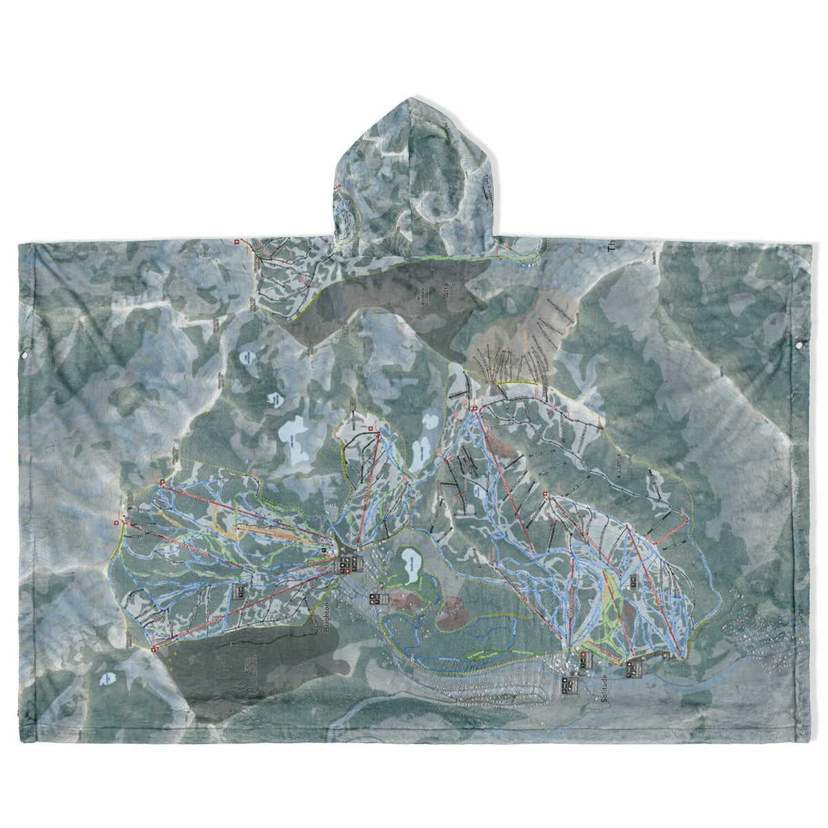 Cotton woods, Utah Ski Resort Map Flannel Blanket Poncho