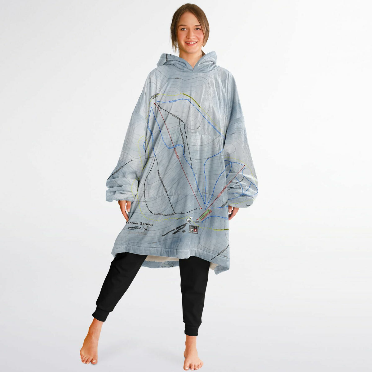 Hanmer Springs, New Zealand Ski Trail Map - Snug Hoodie