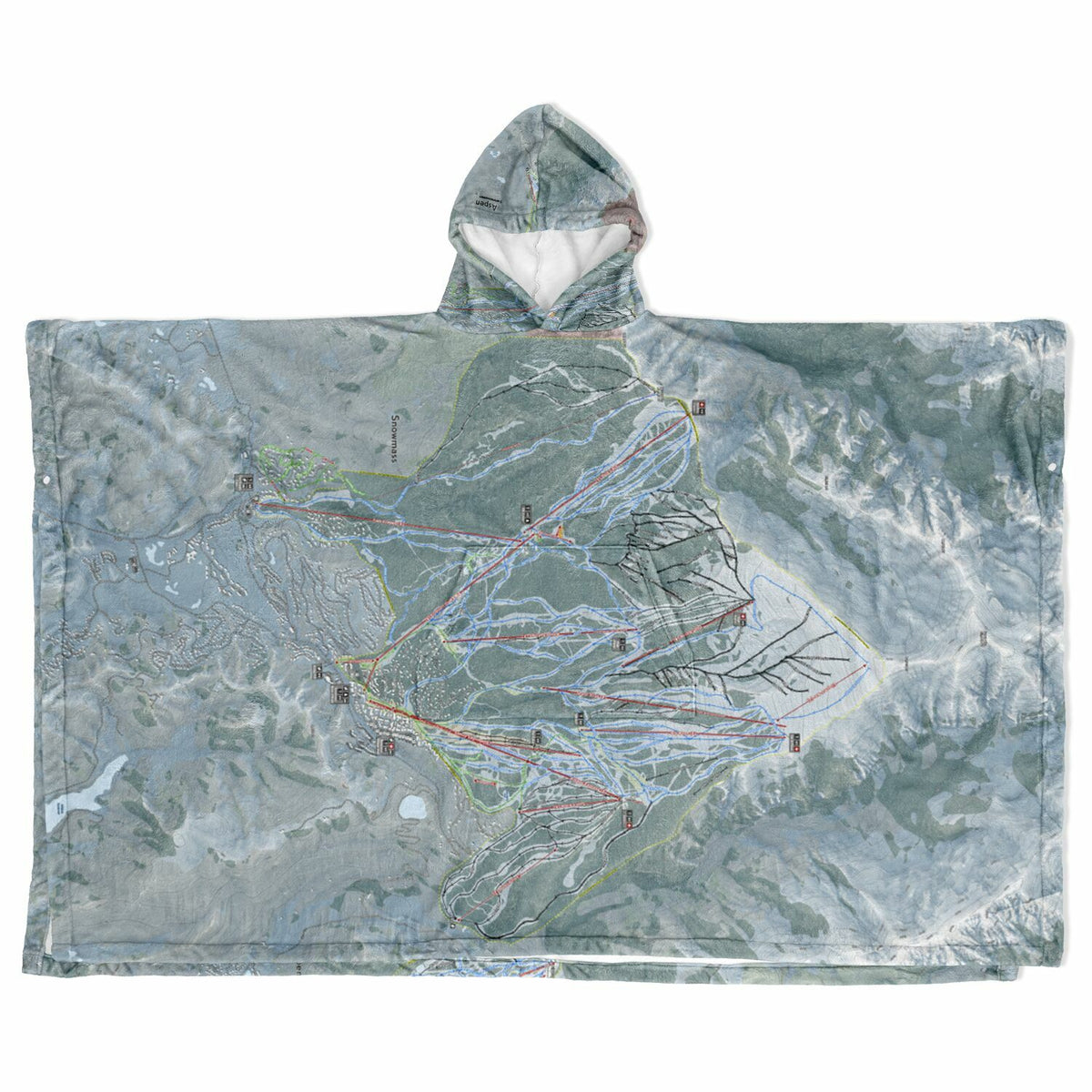 Aspen Snowmass, Colorado Ski Resort Map Flannel Blanket Poncho