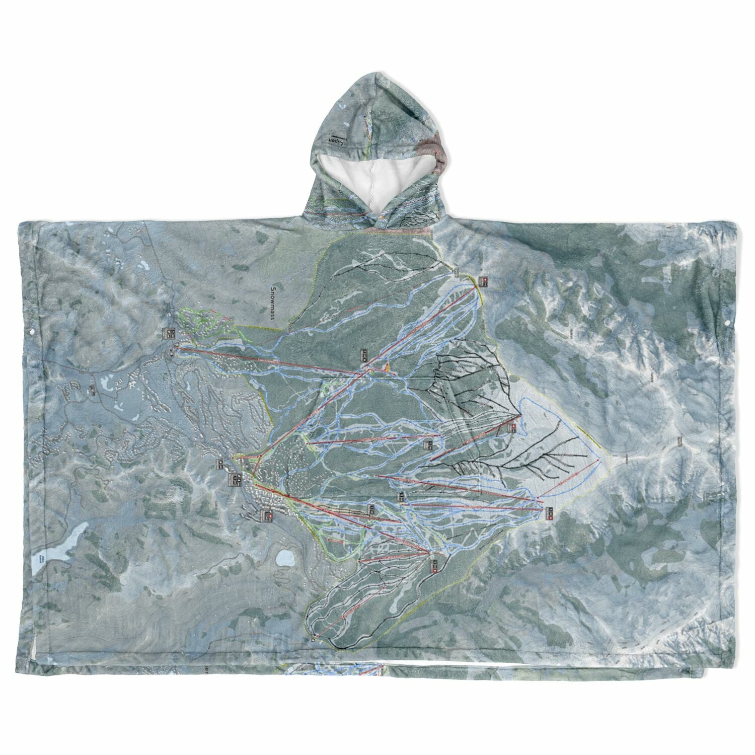 Aspen Snowmass, Colorado Ski Resort Map Flannel Blanket Poncho