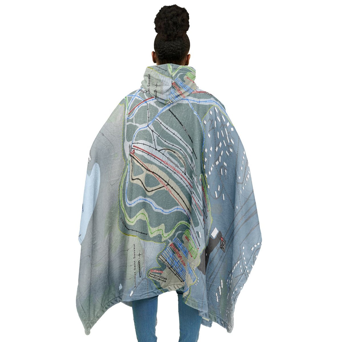 Sommet Saint-Sauveur, Quebec Ski Resort Map Flannel Blanket Poncho