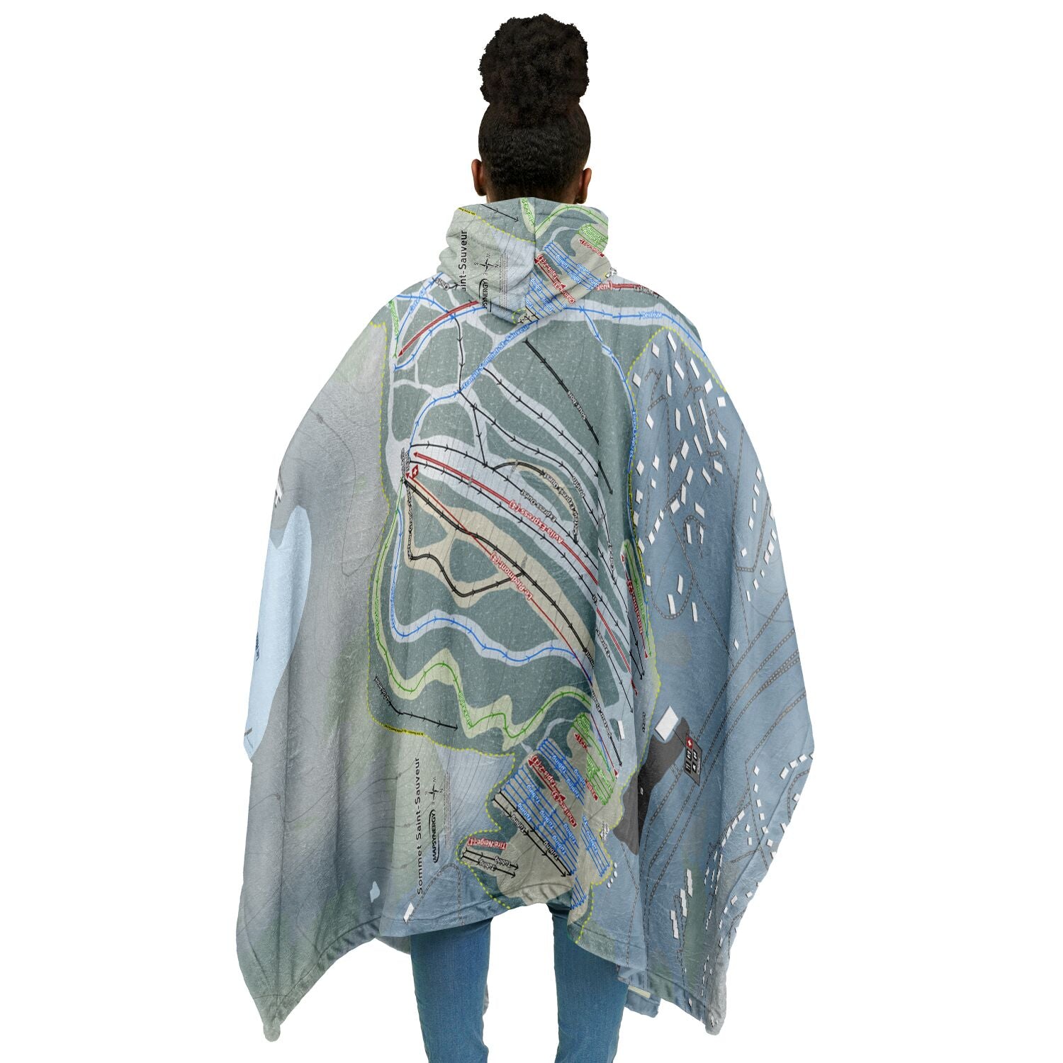 Sommet Saint-Sauveur, Quebec Ski Resort Map Flannel Blanket Poncho