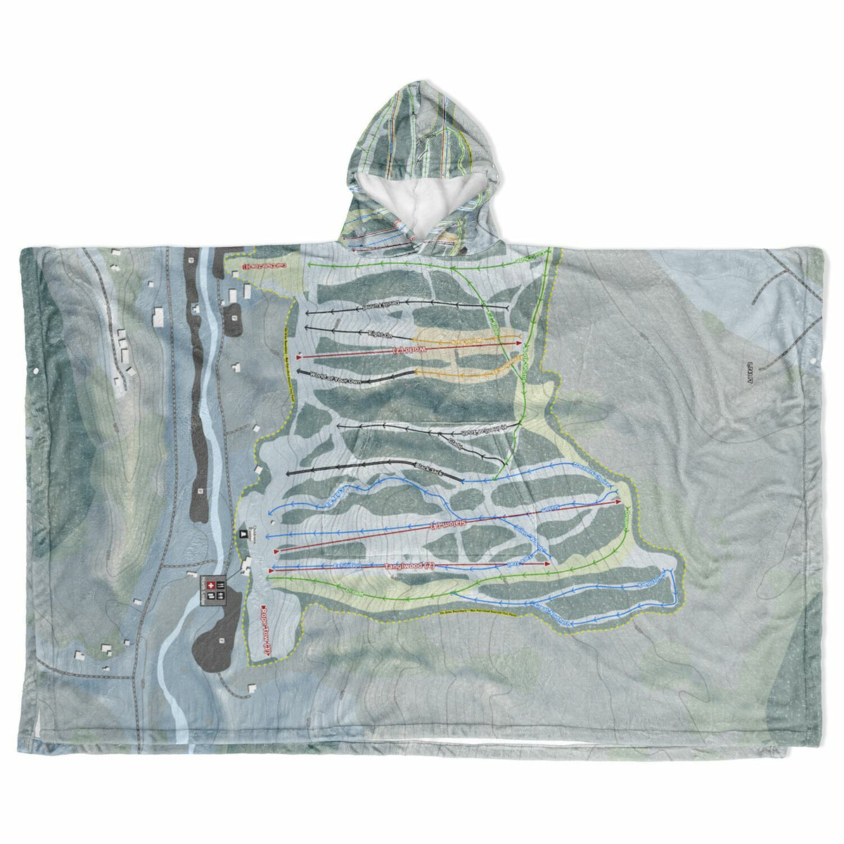 Kissing Bridge, New York Ski Resort Map Flannel Blanket Poncho