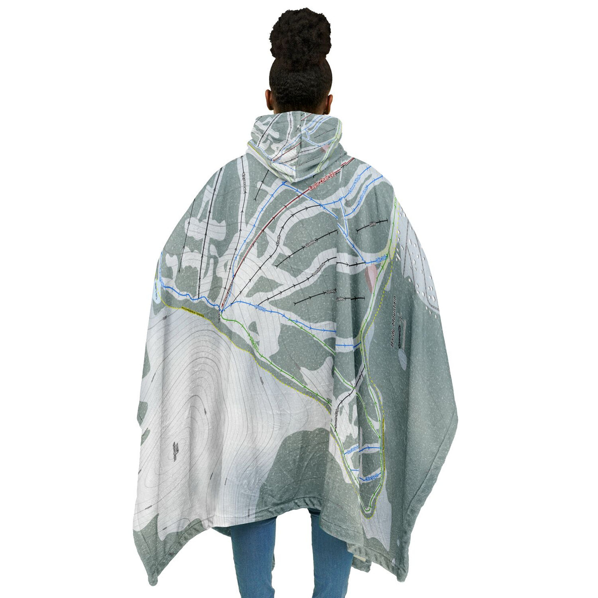 Baldy Mountain, British Columbia Ski Resort Map Flannel Blanket Poncho