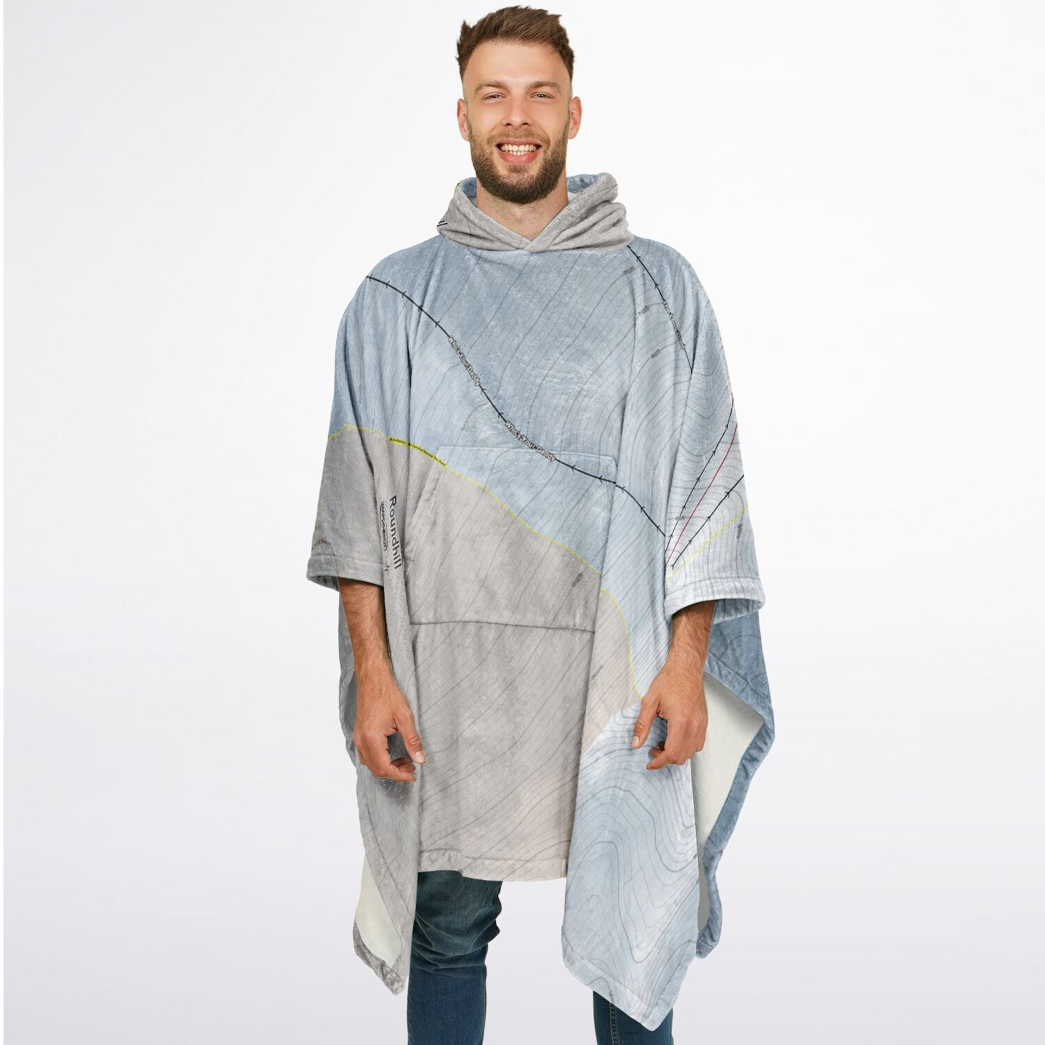 Roundhill, New Zealand Ski Resort Map Flannel Blanket Poncho - Powderaddicts