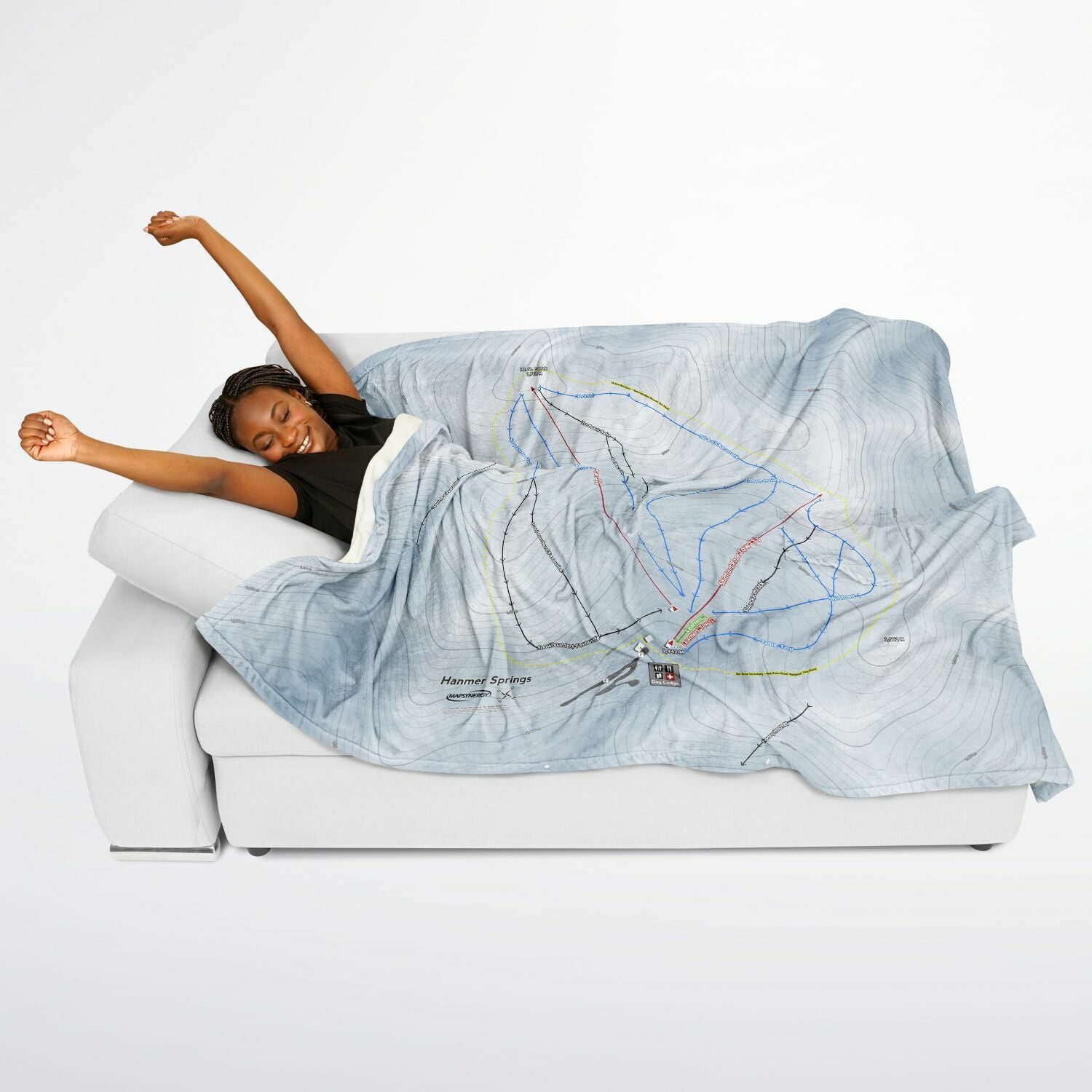 Hanmer Springs, New Zealand Ski Resort Map Flannel Blanket Poncho - Powderaddicts