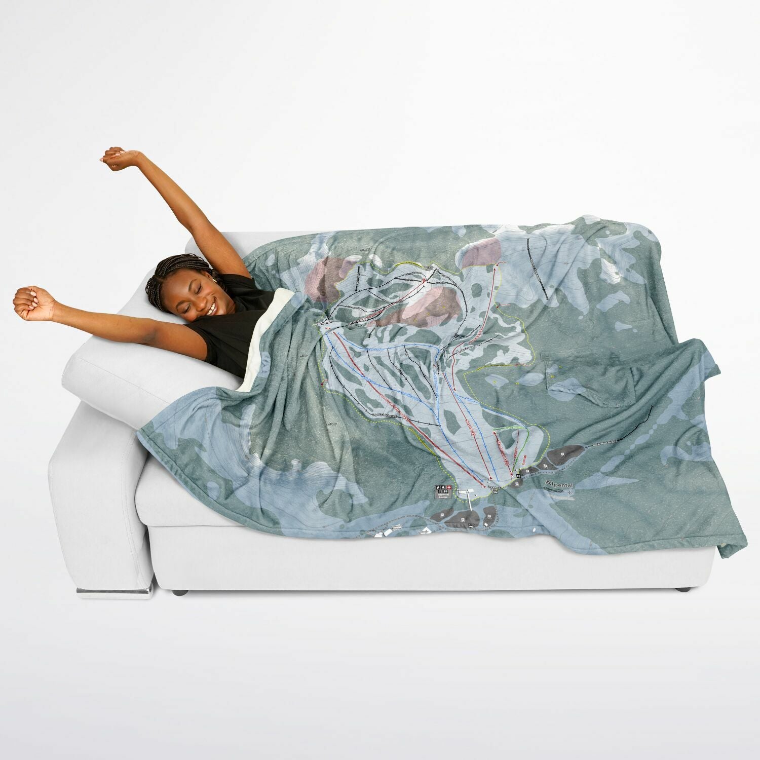 Alpental, Washington Ski Resort Map Flannel Blanket Poncho