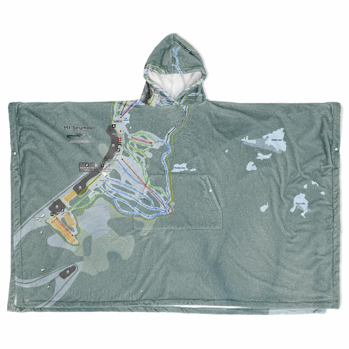 Mt Seymour, British Columbia Ski Resort Map Flannel Blanket Poncho