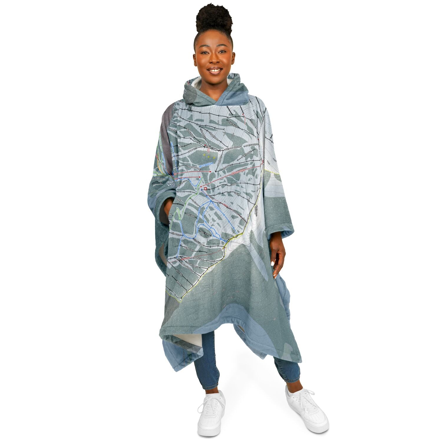 Castle Mountain, Alberta Ski Resort Map Flannel Blanket Poncho