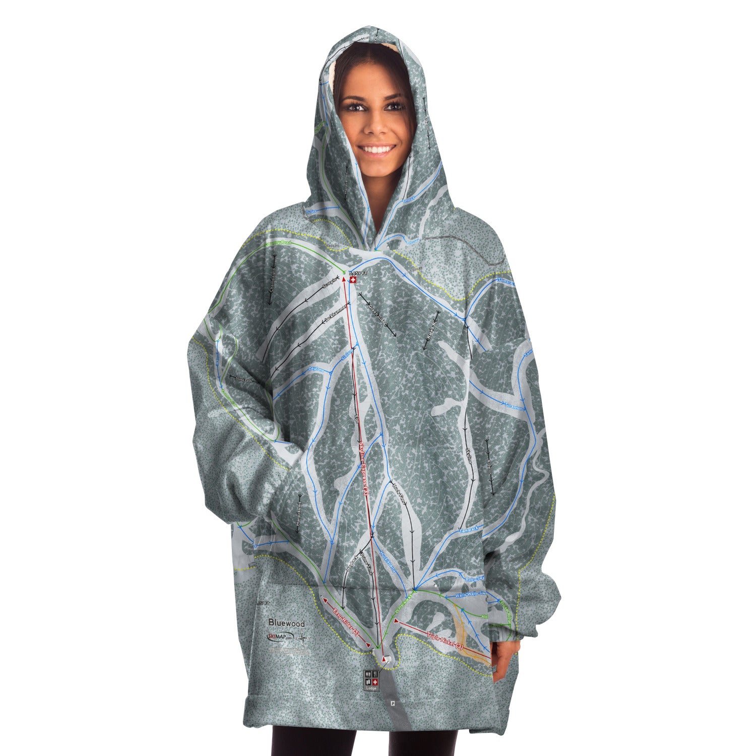 Bluewood, Washington Ski Trail Map - Snug Hoodie