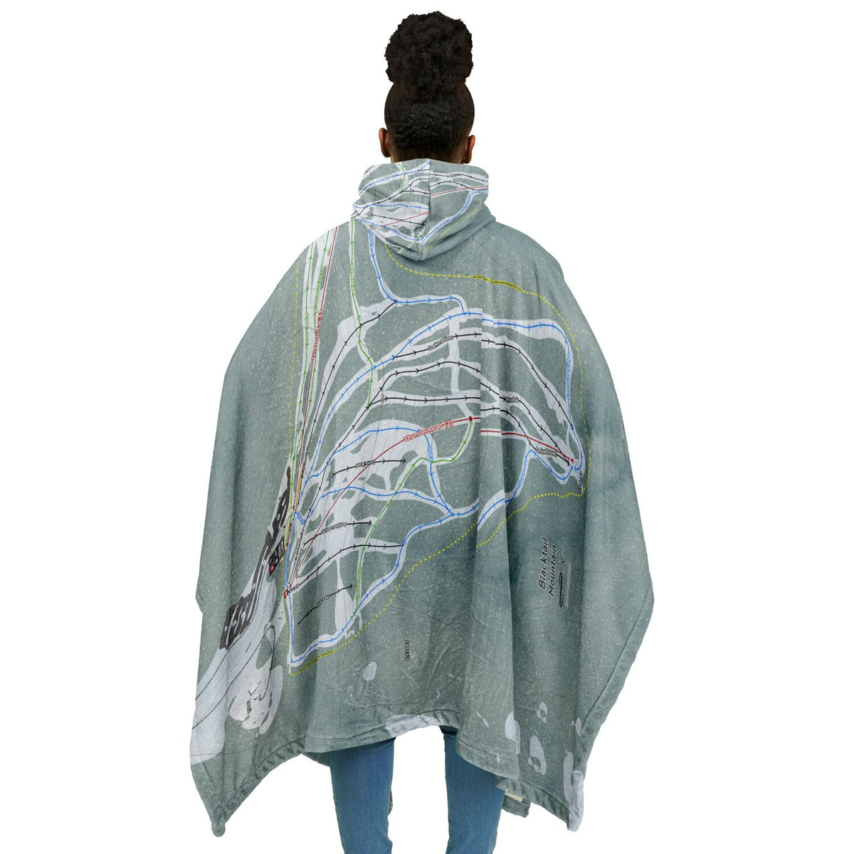 Blacktail Mountain, Montana Ski Resort Map Flannel Blanket Poncho