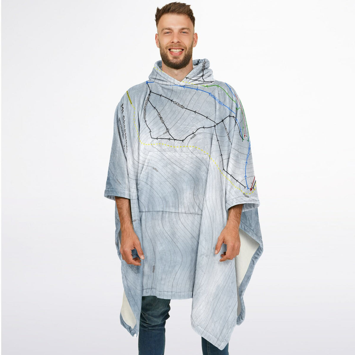 Mt Cheeseman, New Zealand Ski Resort Map Flannel Blanket Poncho