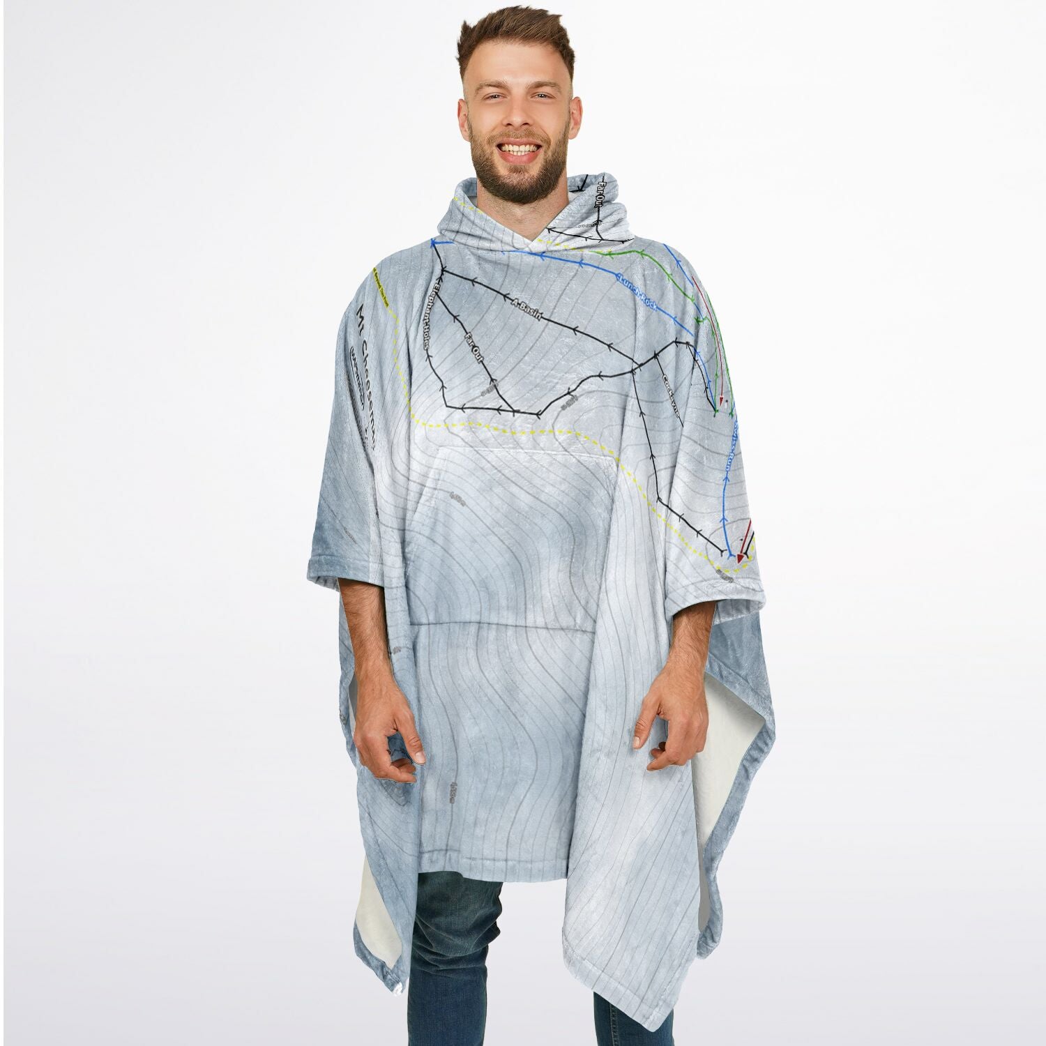 Mt Cheeseman, New Zealand Ski Resort Map Flannel Blanket Poncho