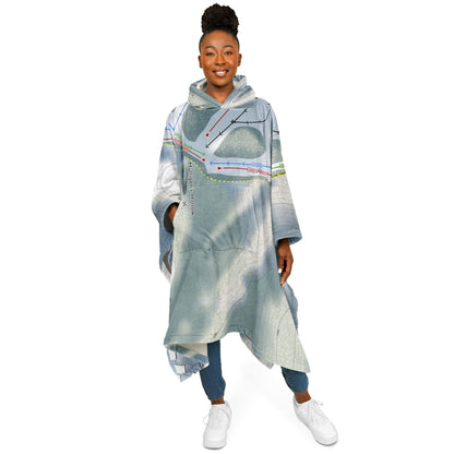 Mulligans Hollow, Michigan Ski Resort Map Flannel Blanket Poncho