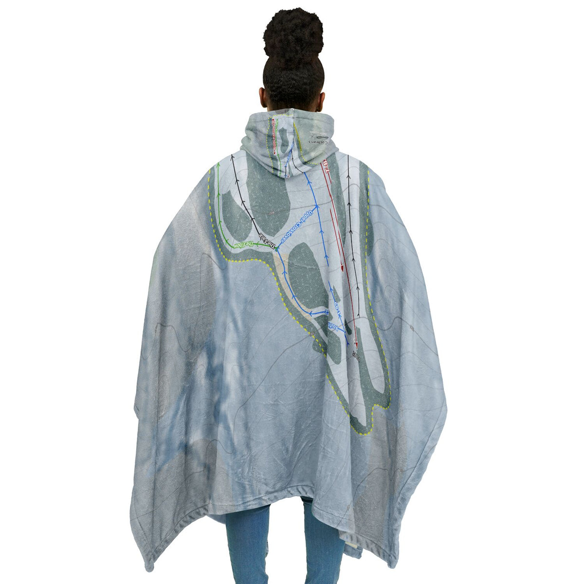 Cochrans, Vermont Ski Resort Map Flannel Blanket Poncho