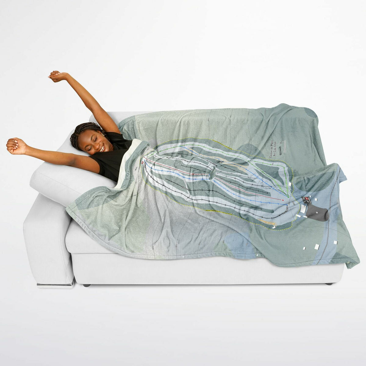 Centre De Plein Air Cap-Chat, Quebec Ski Resort Map Flannel Blanket Poncho