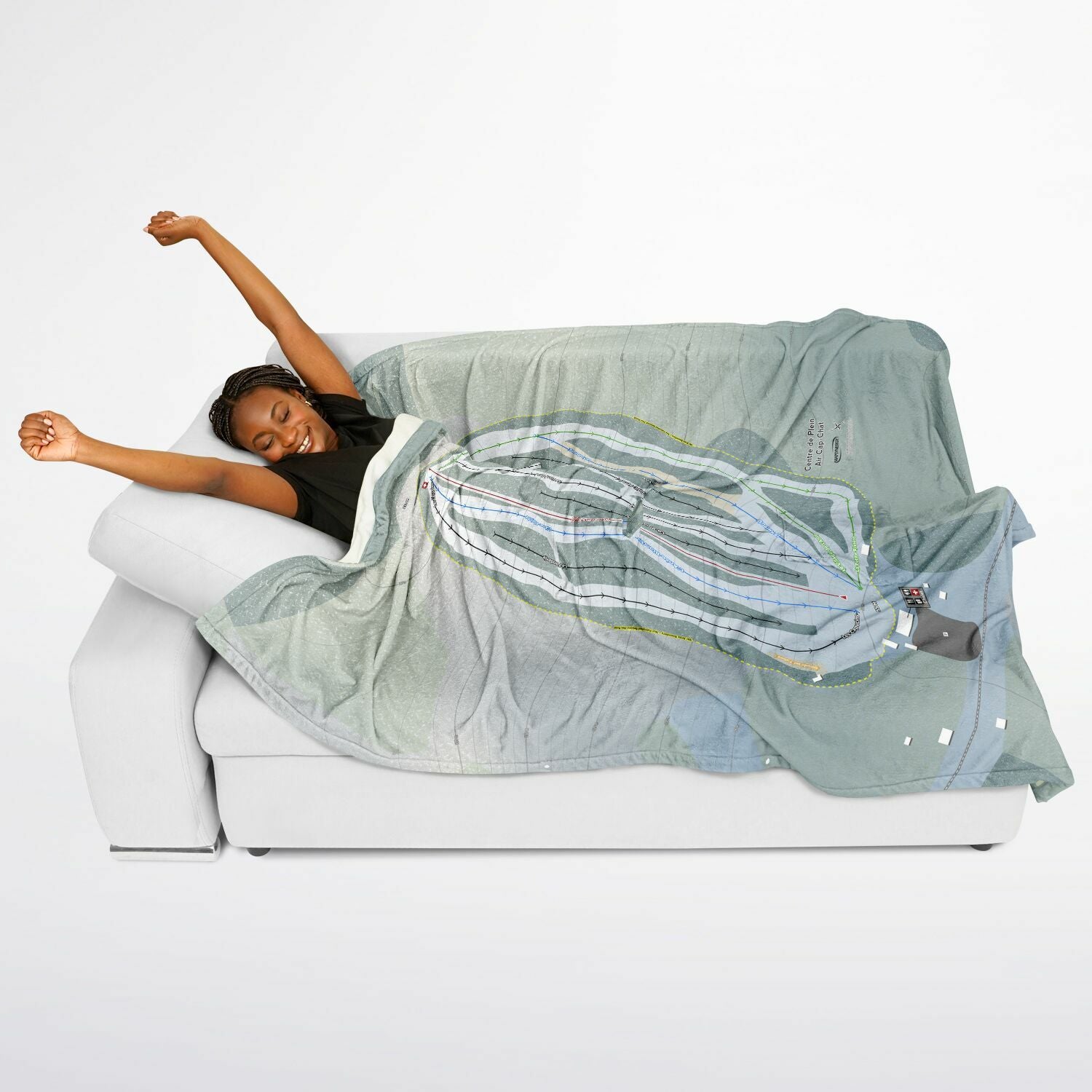 Centre De Plein Air Cap-Chat, Quebec Ski Resort Map Flannel Blanket Poncho