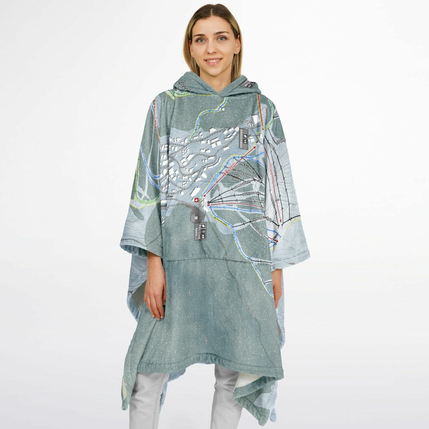 Falls Creek, Australia Ski Resort Map Flannel Blanket Poncho - Powderaddicts