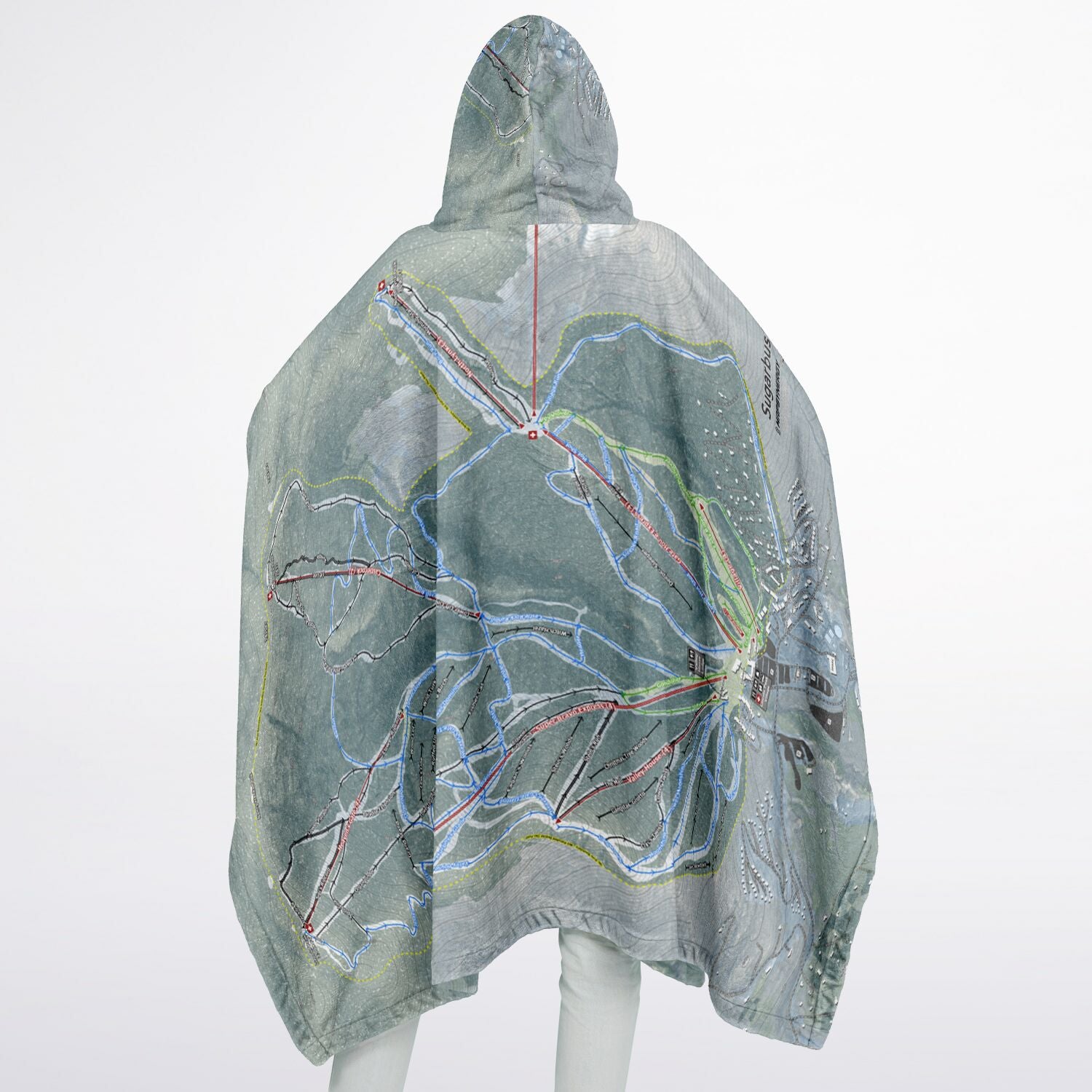 Sugarbush, Vermont Ski Resort Map Flannel Blanket Poncho
