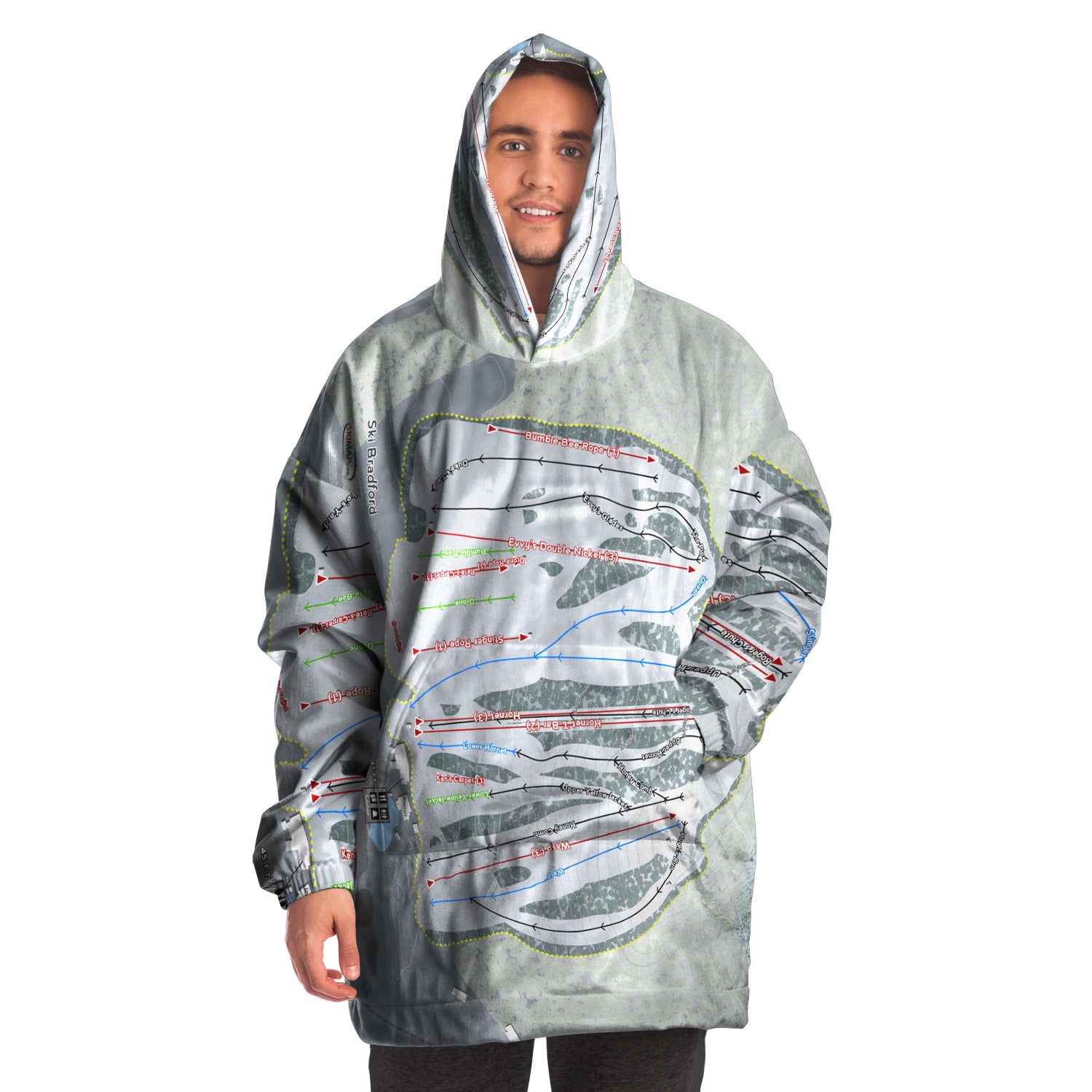 Ski Bradford, Massachusetts Ski Trail Map Snug Hoodie - Powderaddicts