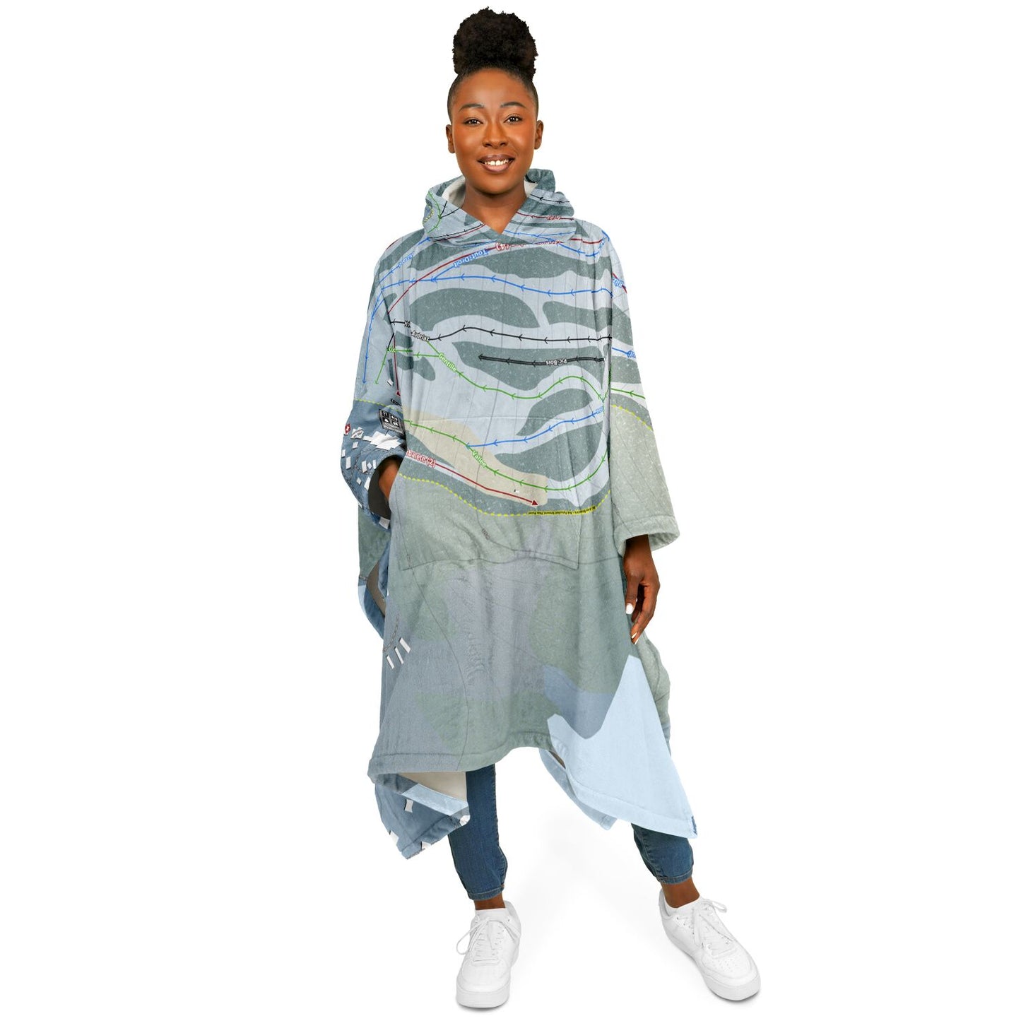 Belle Neige, Quebec Ski Resort Map Flannel Blanket Poncho