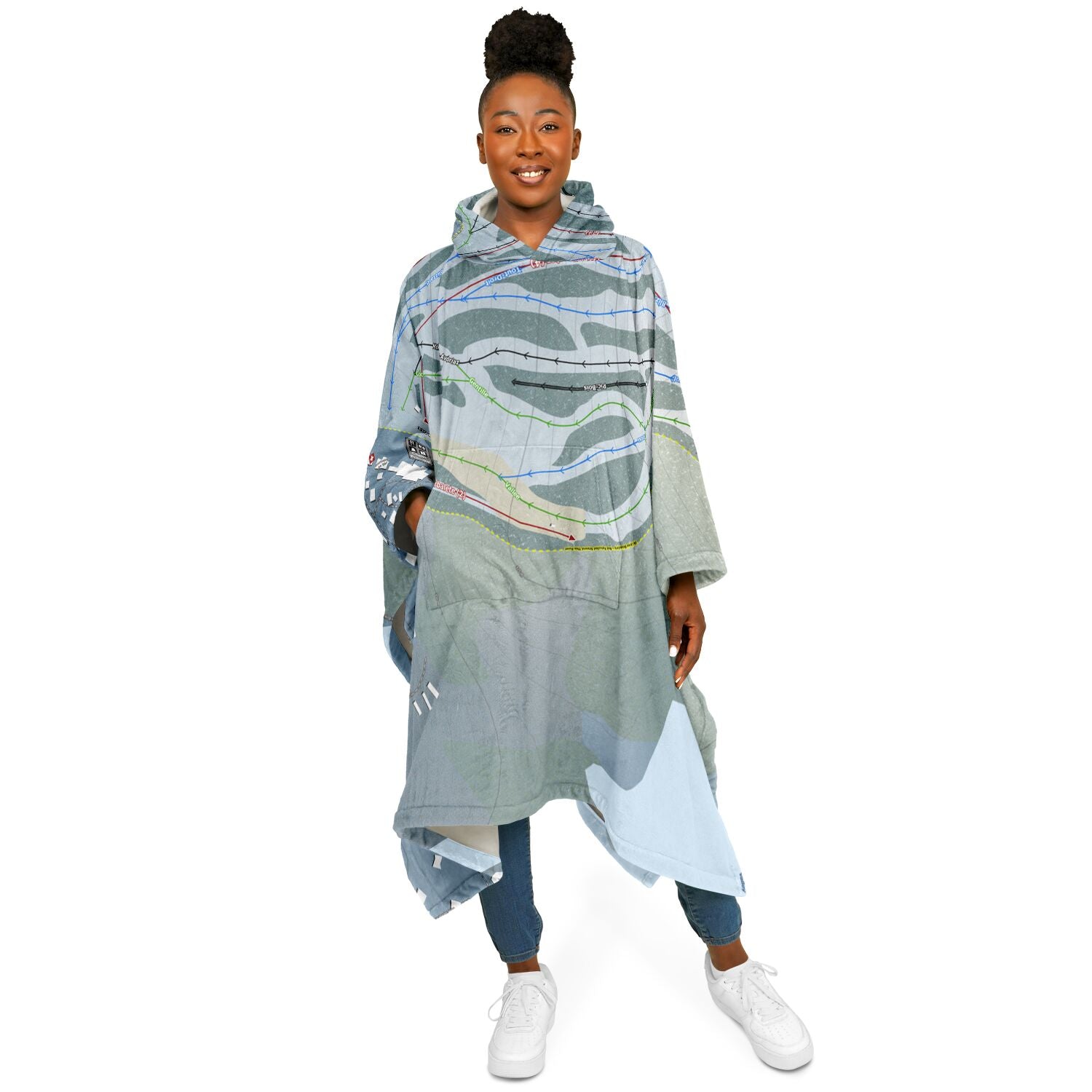 Belle Neige, Quebec Ski Resort Map Flannel Blanket Poncho