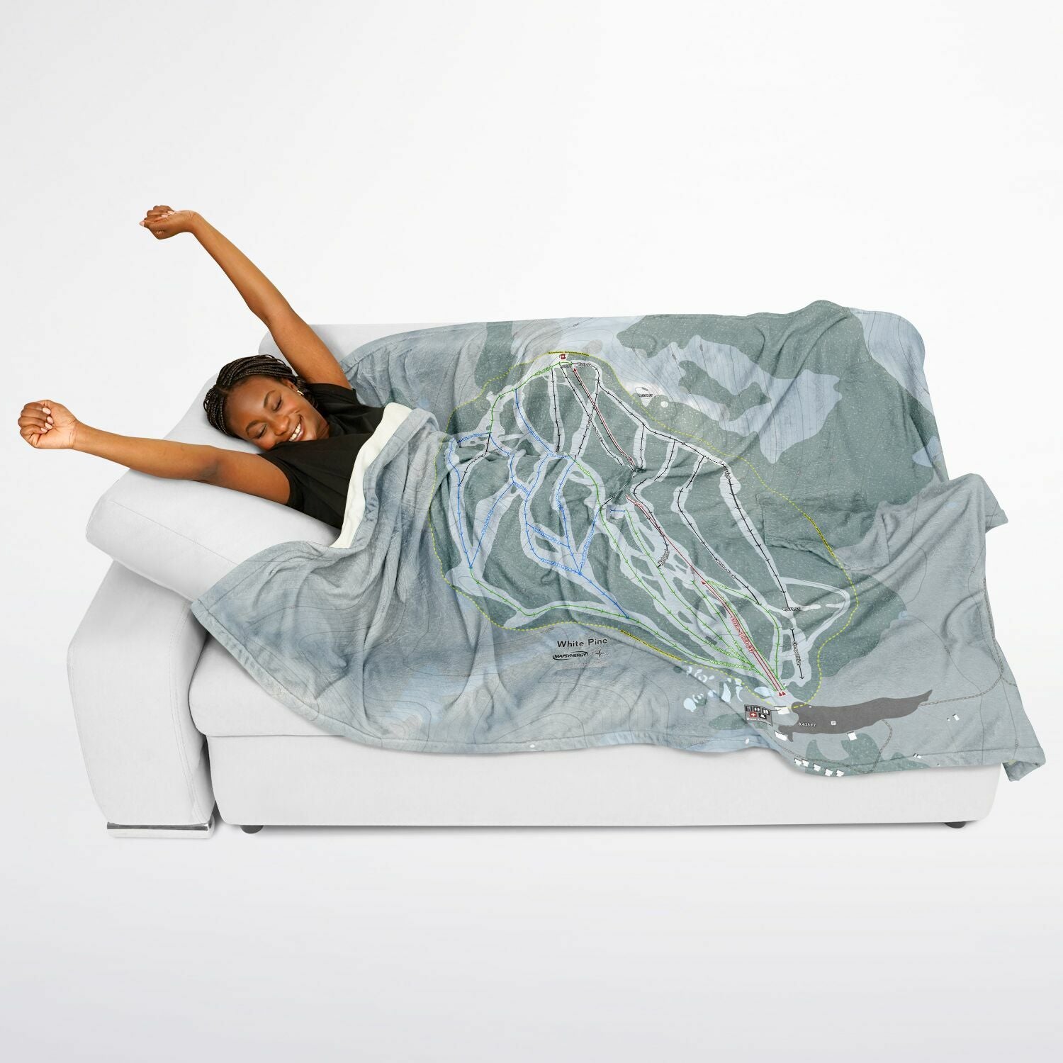 White Pine, Wyoming Ski Resort Map Flannel Blanket Poncho