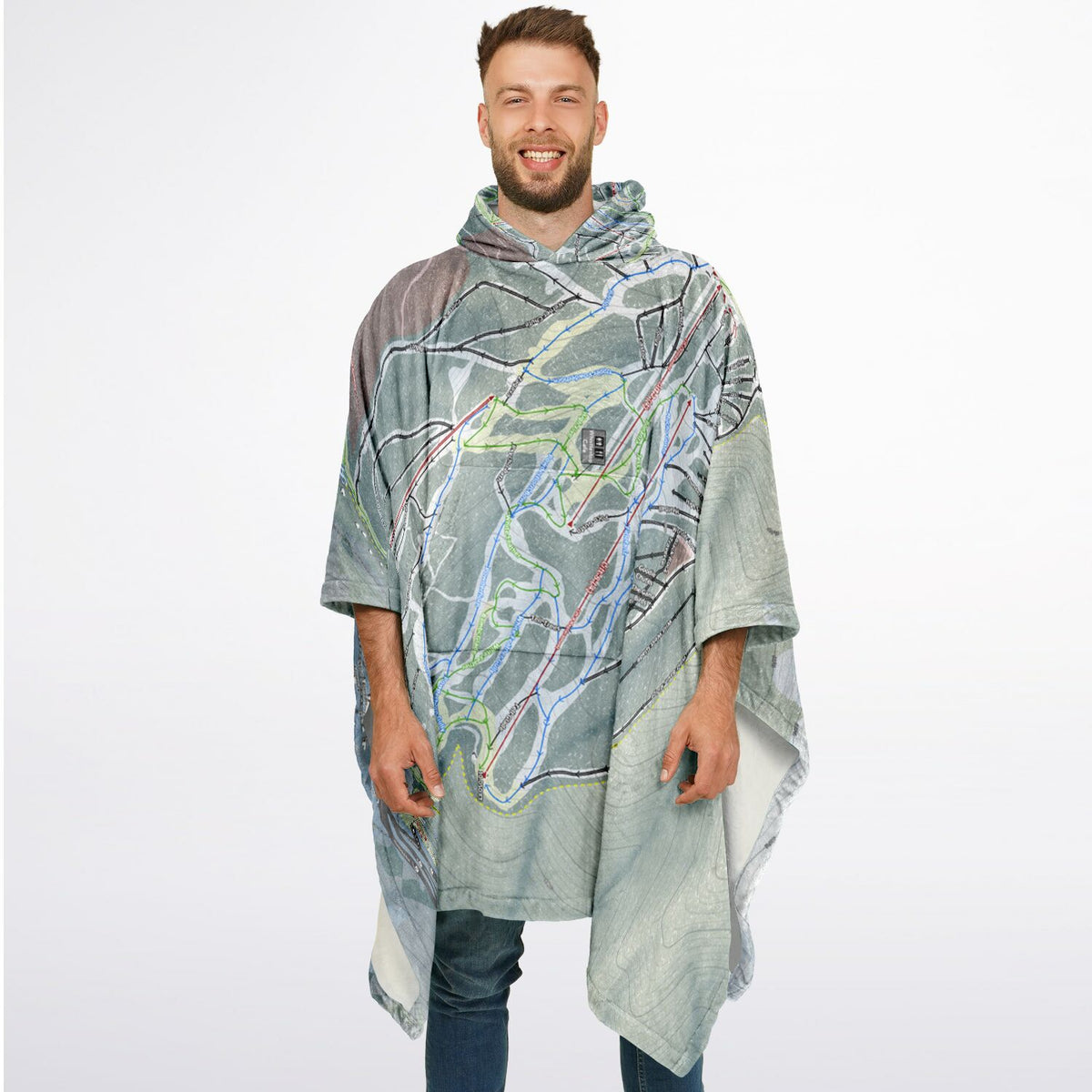 Taos, New Mexico Ski Resort Map Flannel Blanket Poncho