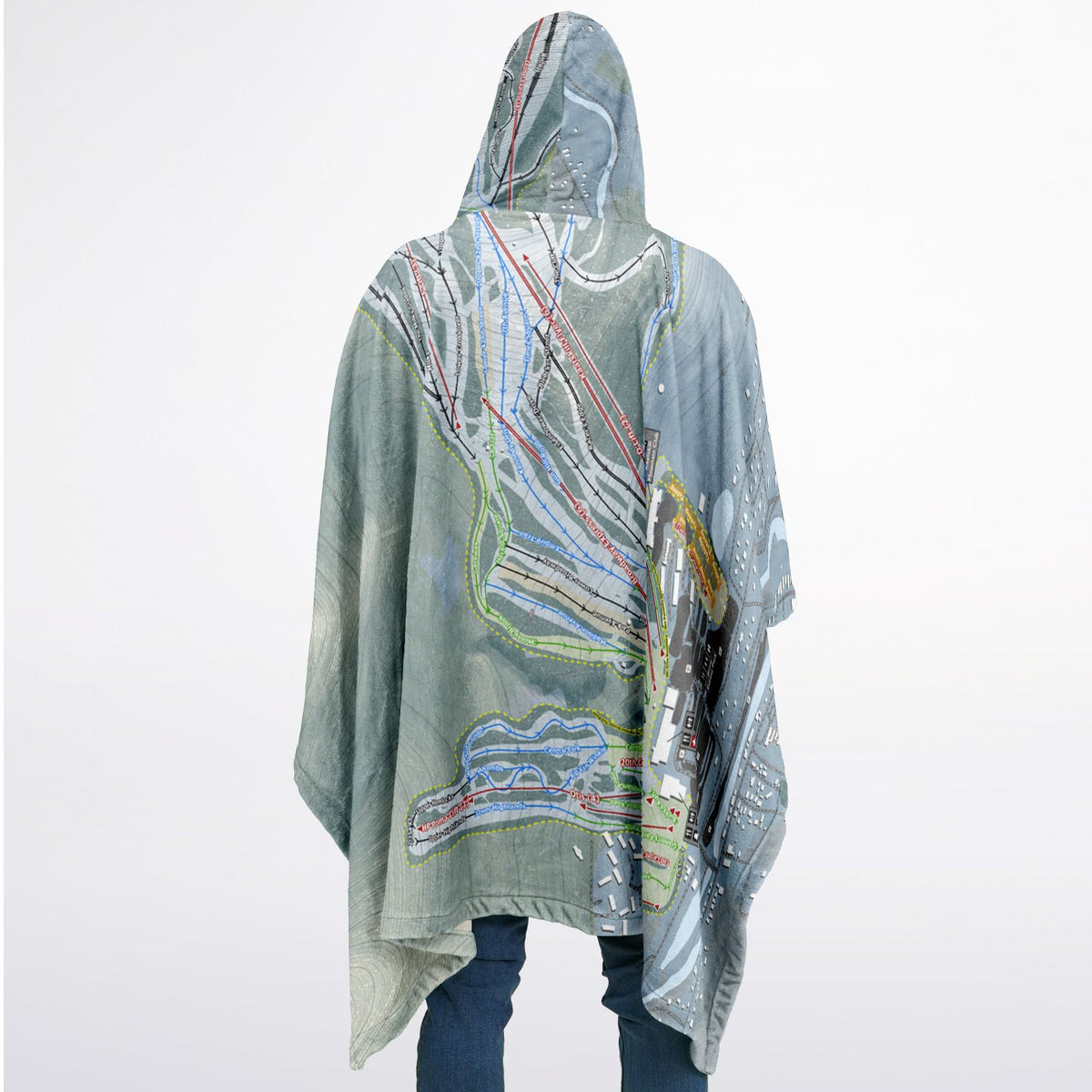 Hunter Mountain, New York Ski Resort Map Flannel Blanket Poncho