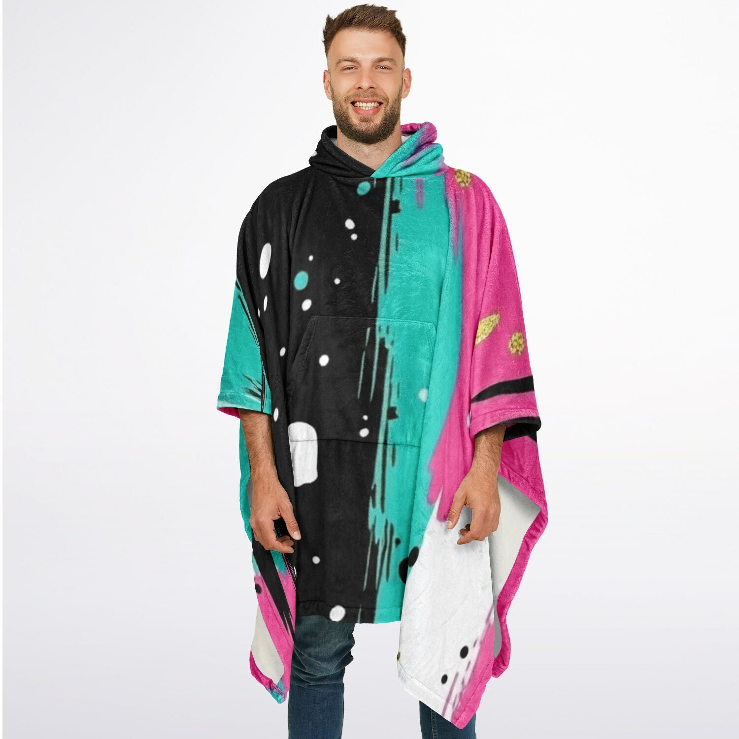 Pop Art Brush Strokes, Flannel Blanket Poncho