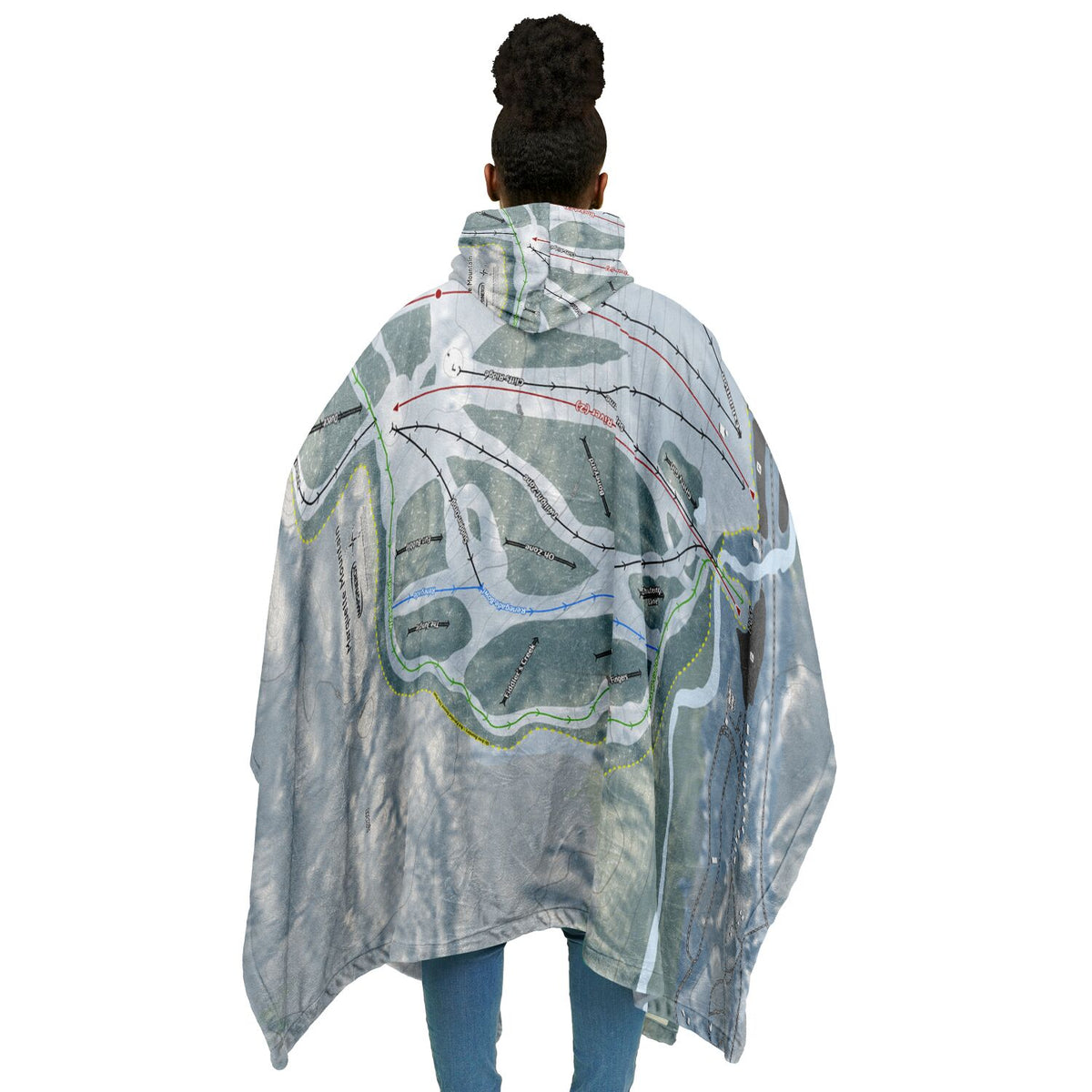 Marquette Mountain, Michigan Ski Resort Map Flannel Blanket Poncho