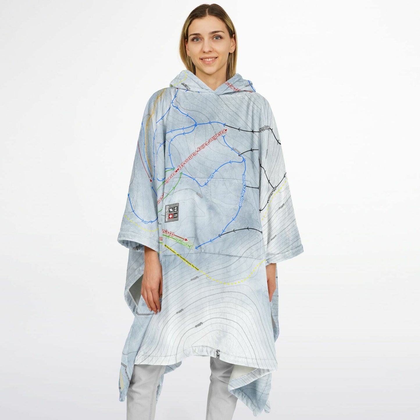 Mt Lyford, New Zealand Ski Resort Map Flannel Blanket Poncho - Powderaddicts