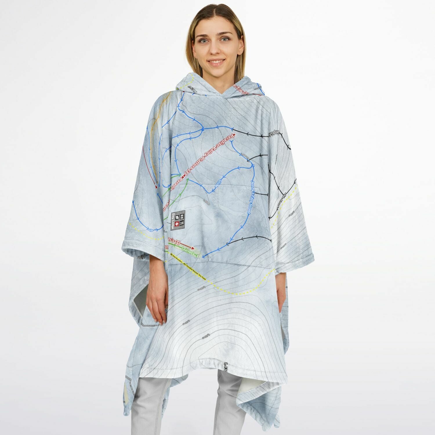 Mt Lyford, New Zealand Ski Resort Map Flannel Blanket Poncho - Powderaddicts