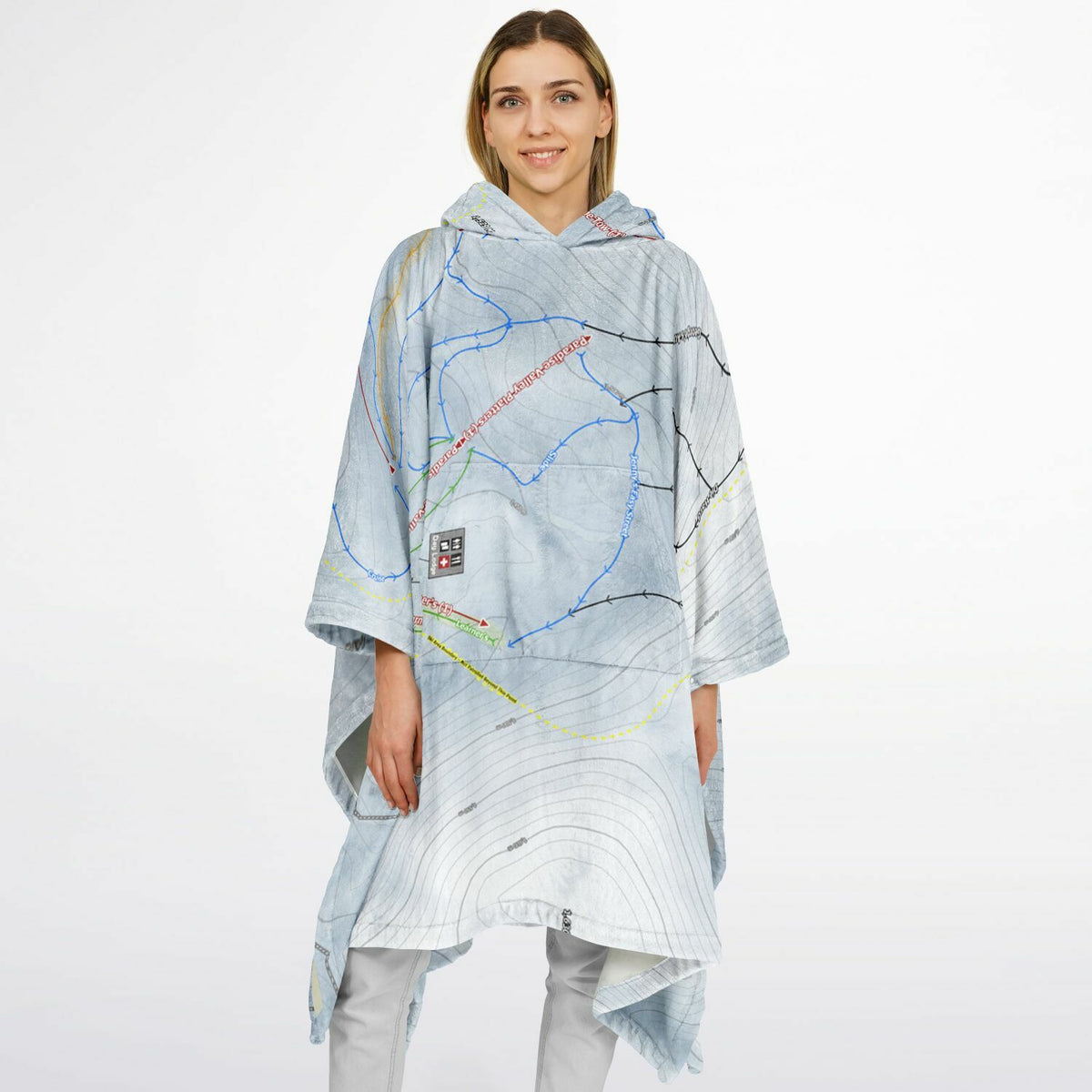 Mt Lyford, New Zealand Ski Resort Map Flannel Blanket Poncho
