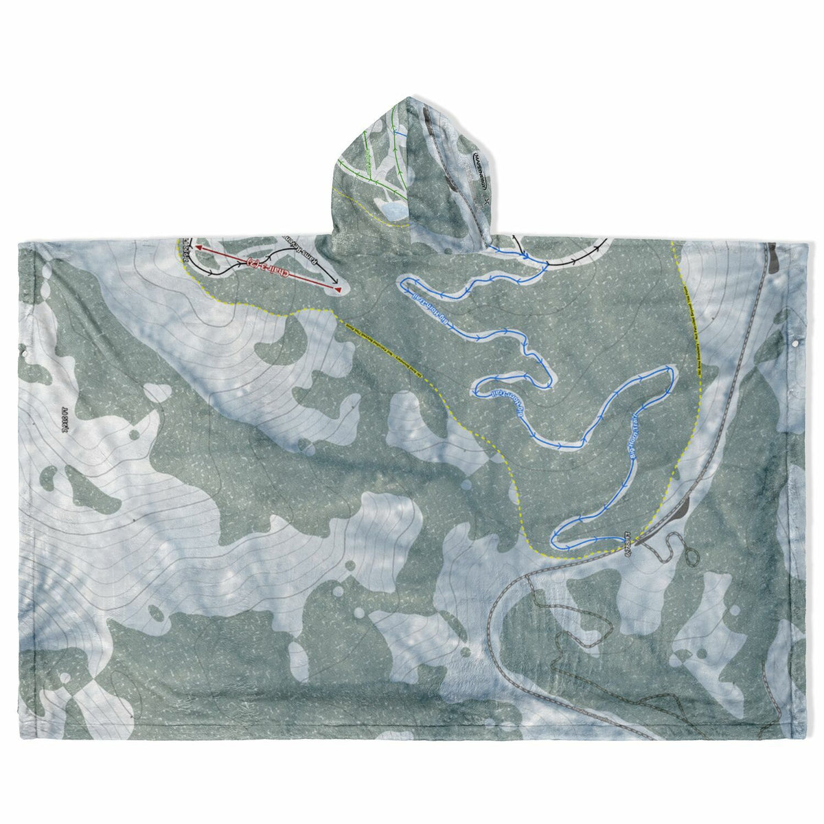 Mt Waterman, California Ski Resort Map Flannel Blanket Poncho