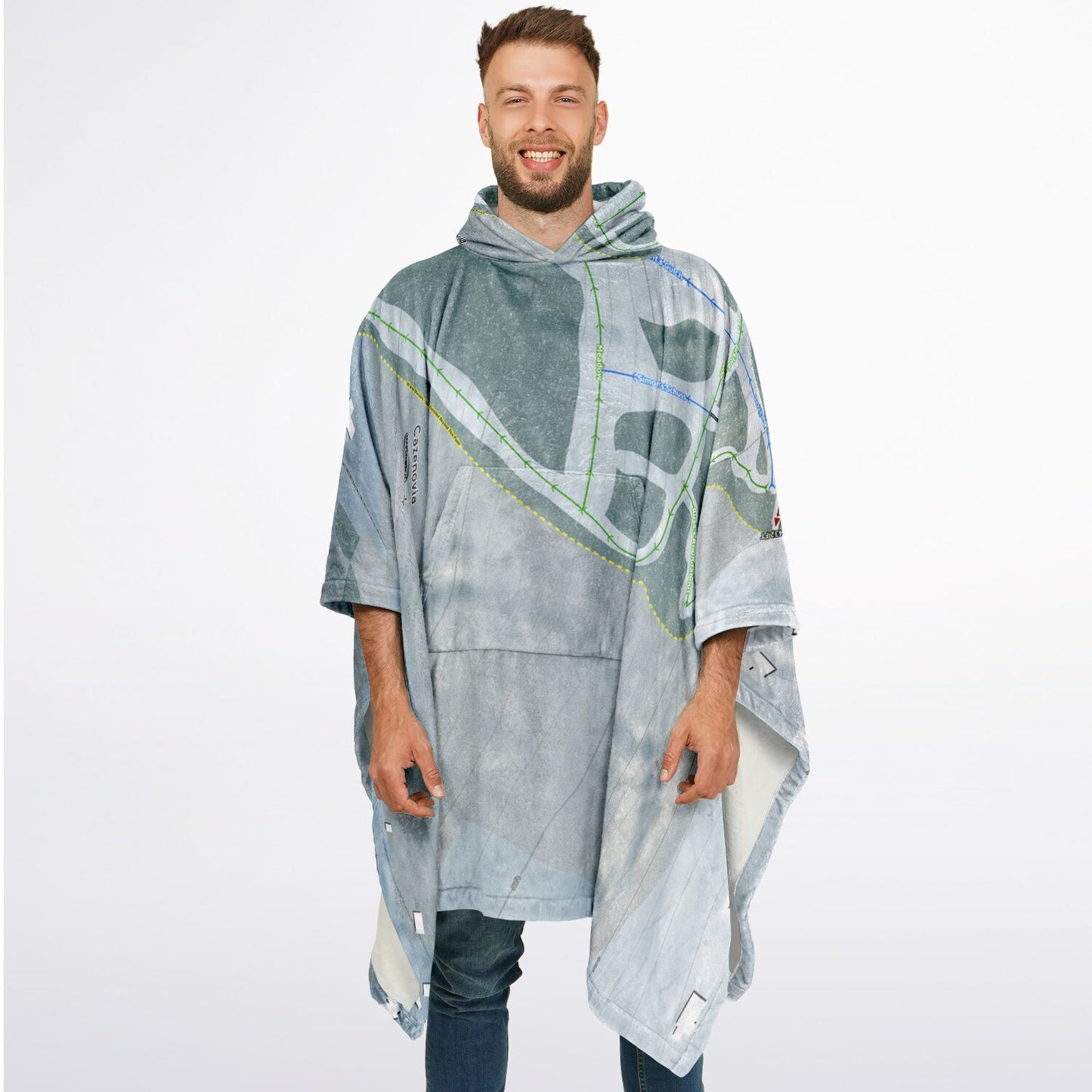Cazenovia, New York Ski Resort Map Flannel Blanket Poncho