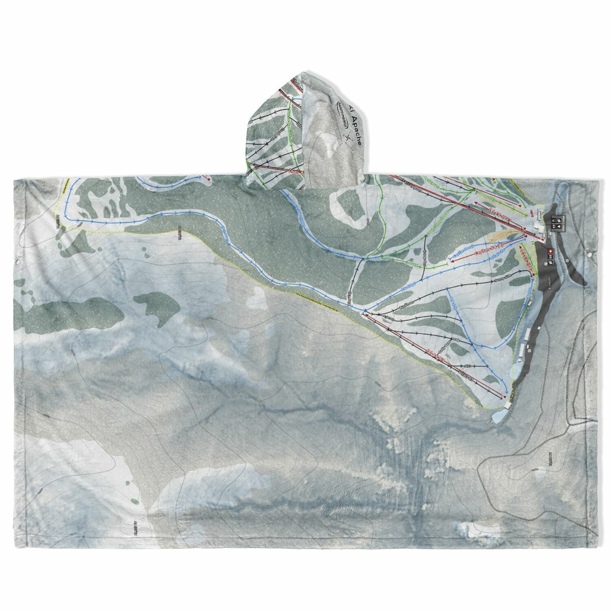 Ski Apache, New Mexico Ski Resort Map Flannel Blanket Poncho