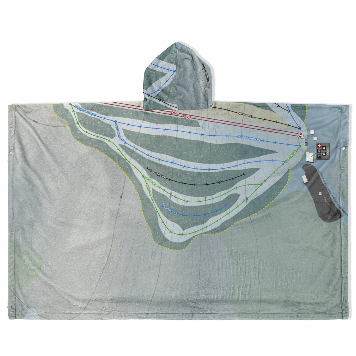 Mont Biencourt, Quebec Ski Resort Map Flannel Blanket Poncho