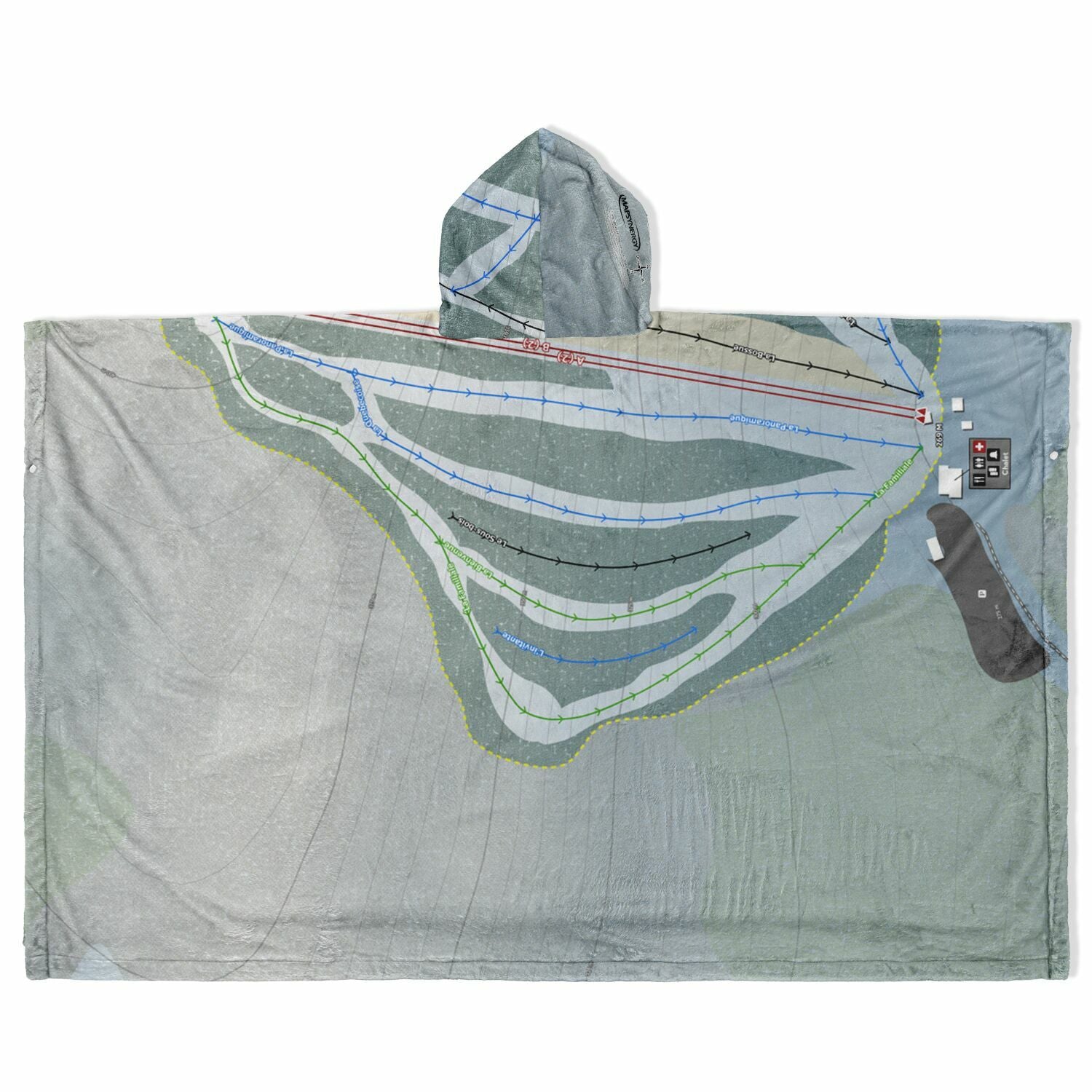 Mont Biencourt, Quebec Ski Resort Map Flannel Blanket Poncho