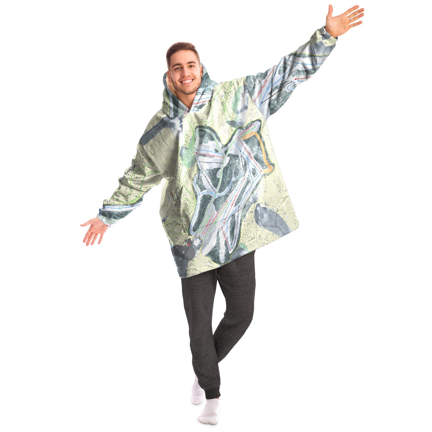 Hickory Hills, Michigan Ski Trail Map Snug Hoodie - Powderaddicts