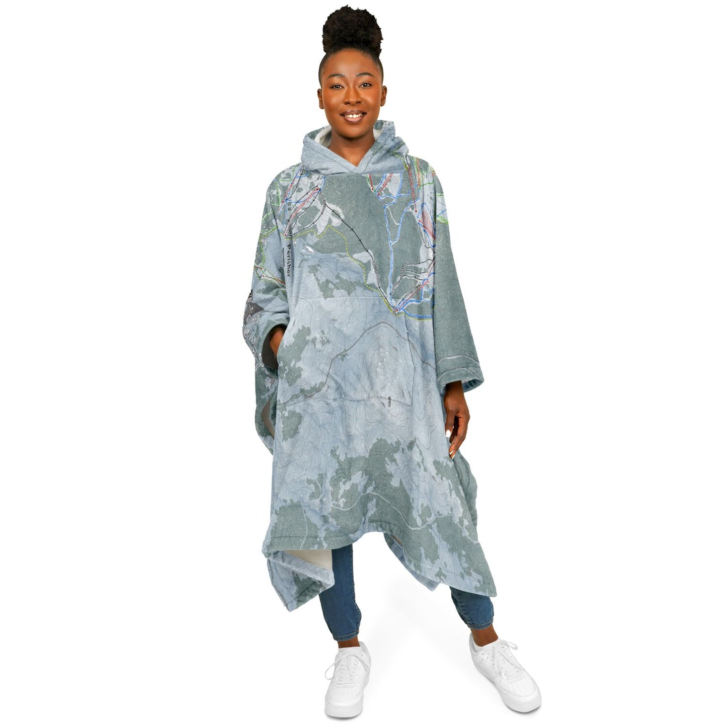 Perisher, Australia Ski Resort Map Flannel Blanket Poncho - Powderaddicts
