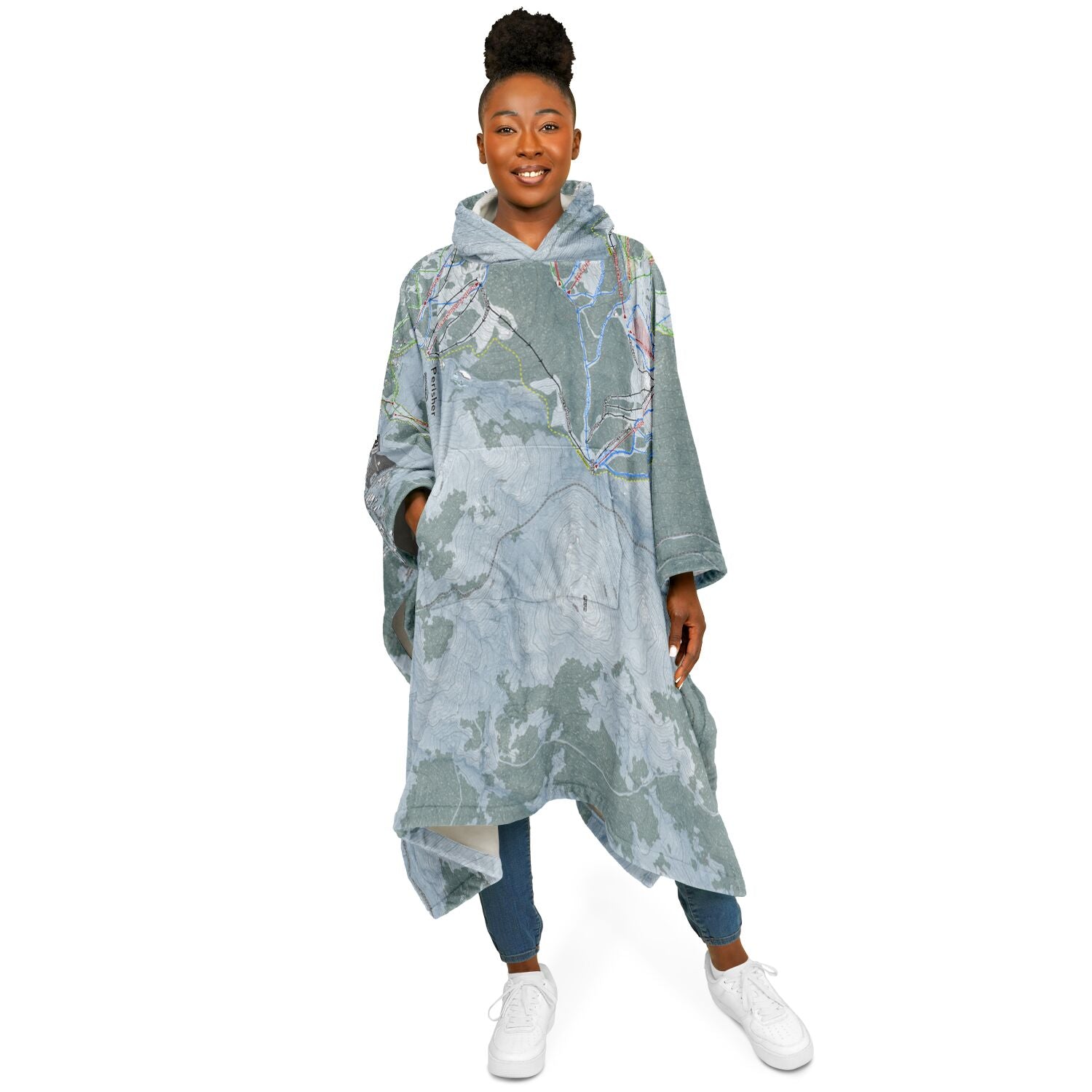 Perisher, Australia Ski Resort Map Flannel Blanket Poncho - Powderaddicts