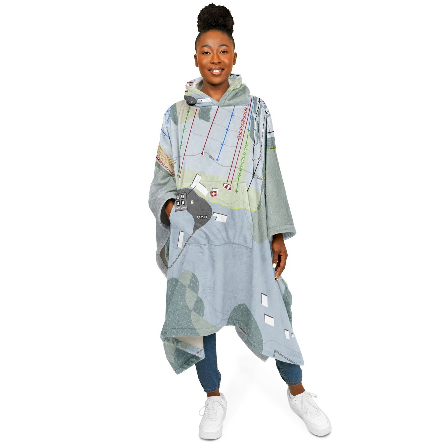 Ski Sawmill, Pennsylvania Ski Resort Map Flannel Blanket Poncho