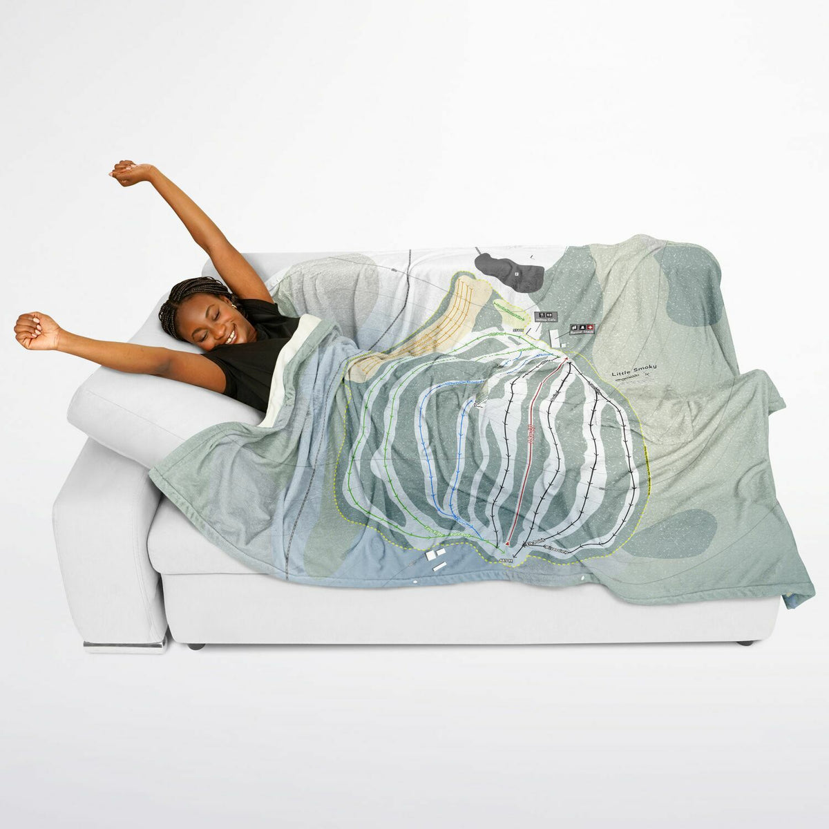 Little Smoky, Alberta Ski Resort Map Flannel Blanket Poncho