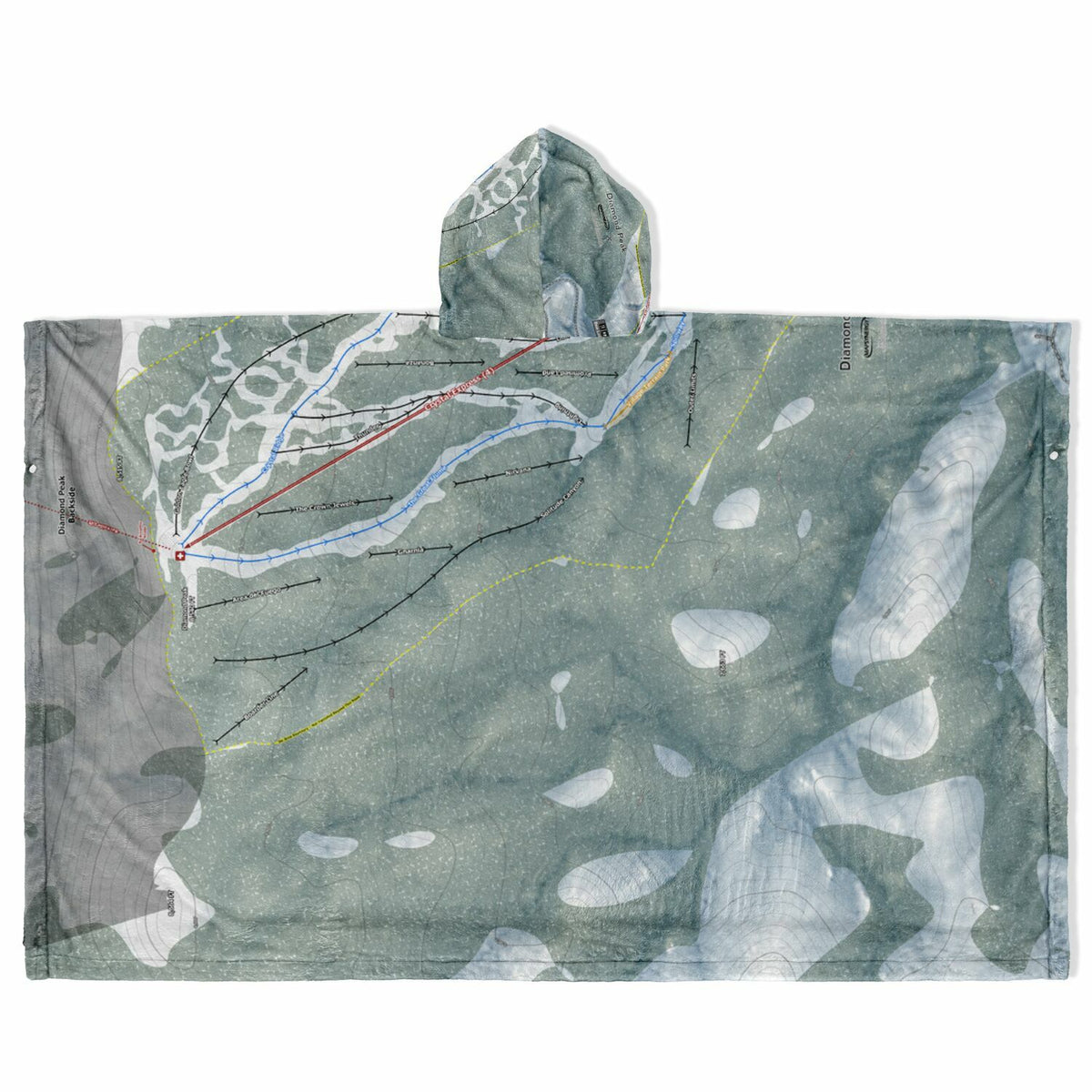 Diamond Peak, Nevada Ski Resort Map Flannel Blanket Poncho