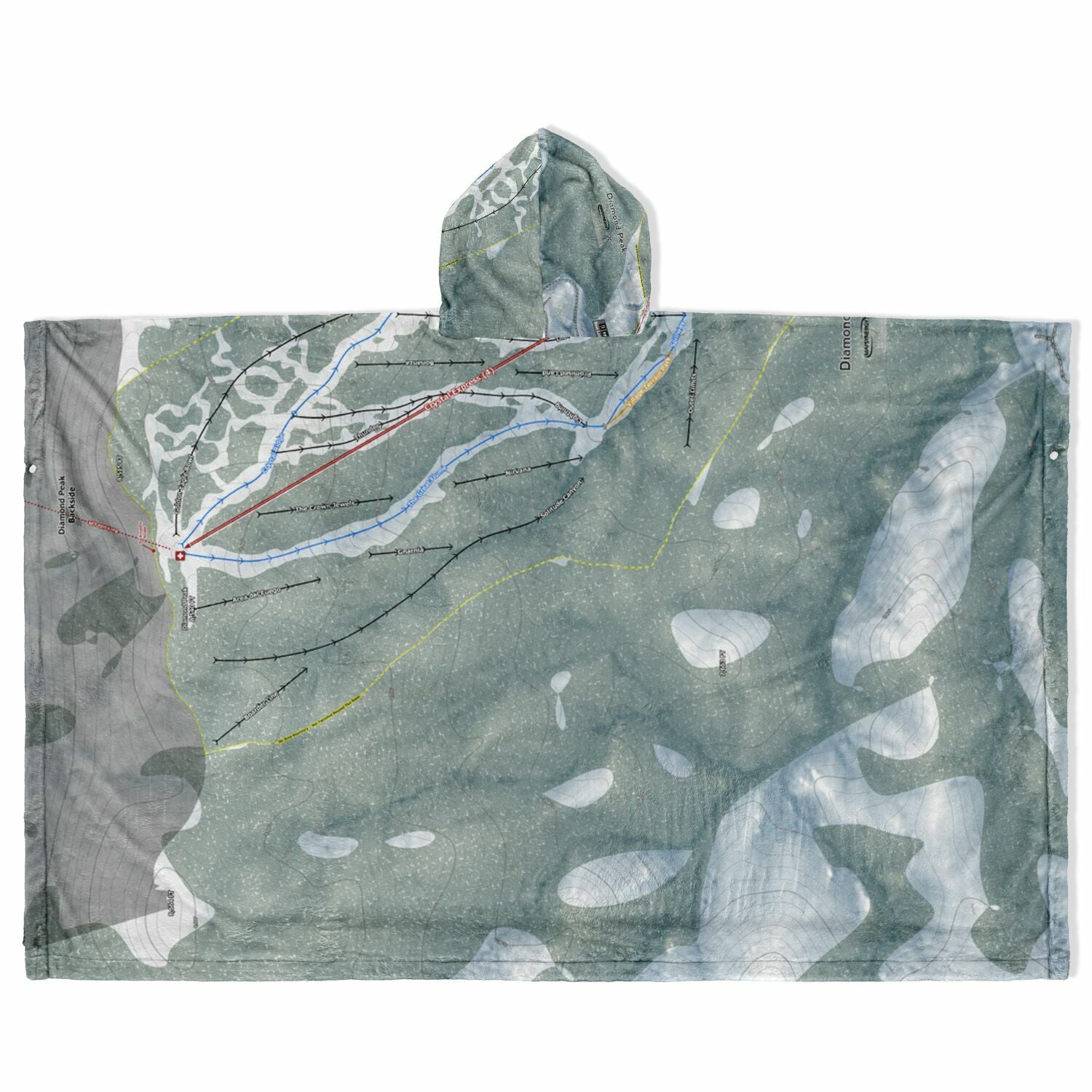 Diamond Peak, Nevada Ski Resort Map Flannel Blanket Poncho