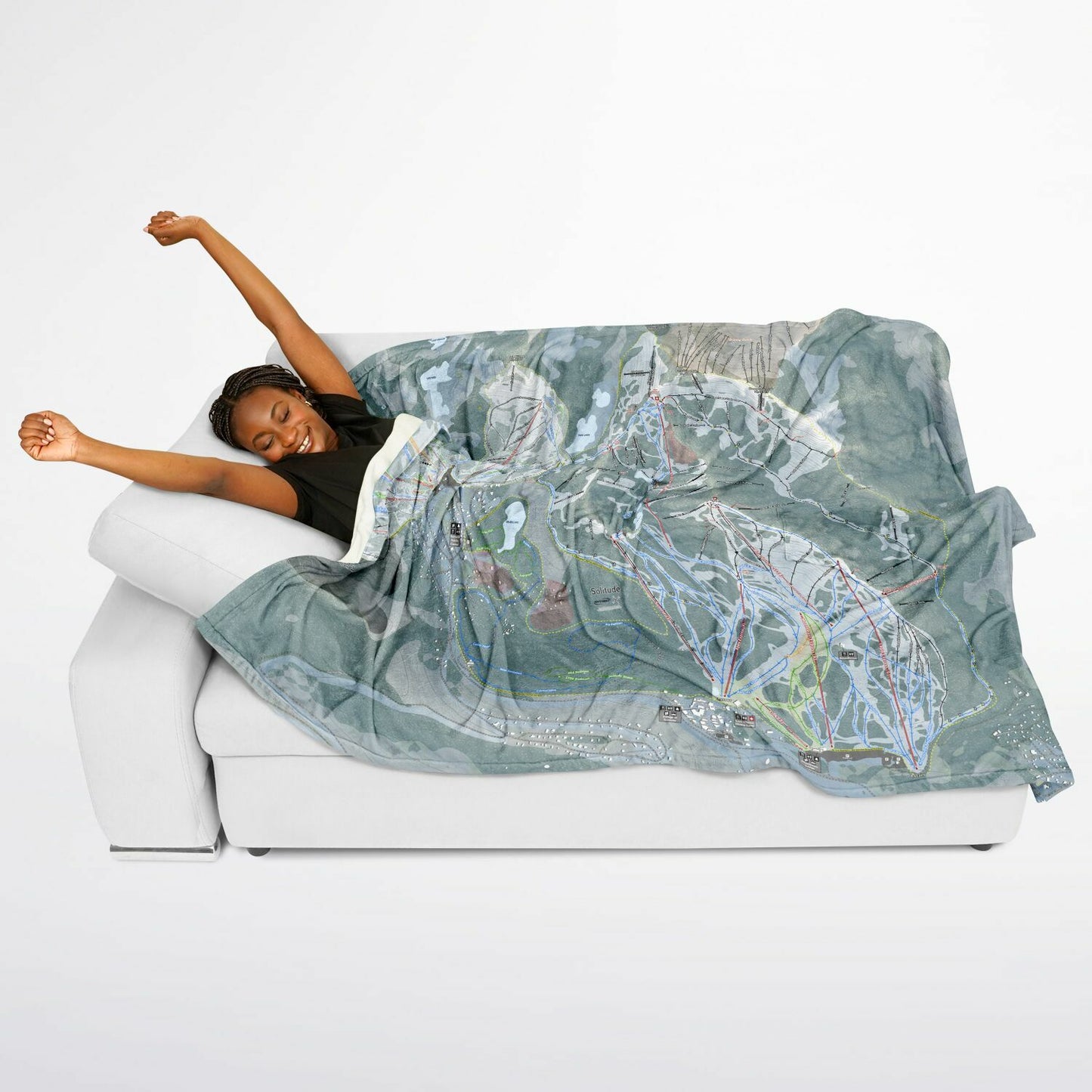 Solitude, Utah Ski Resort Map Flannel Blanket Poncho