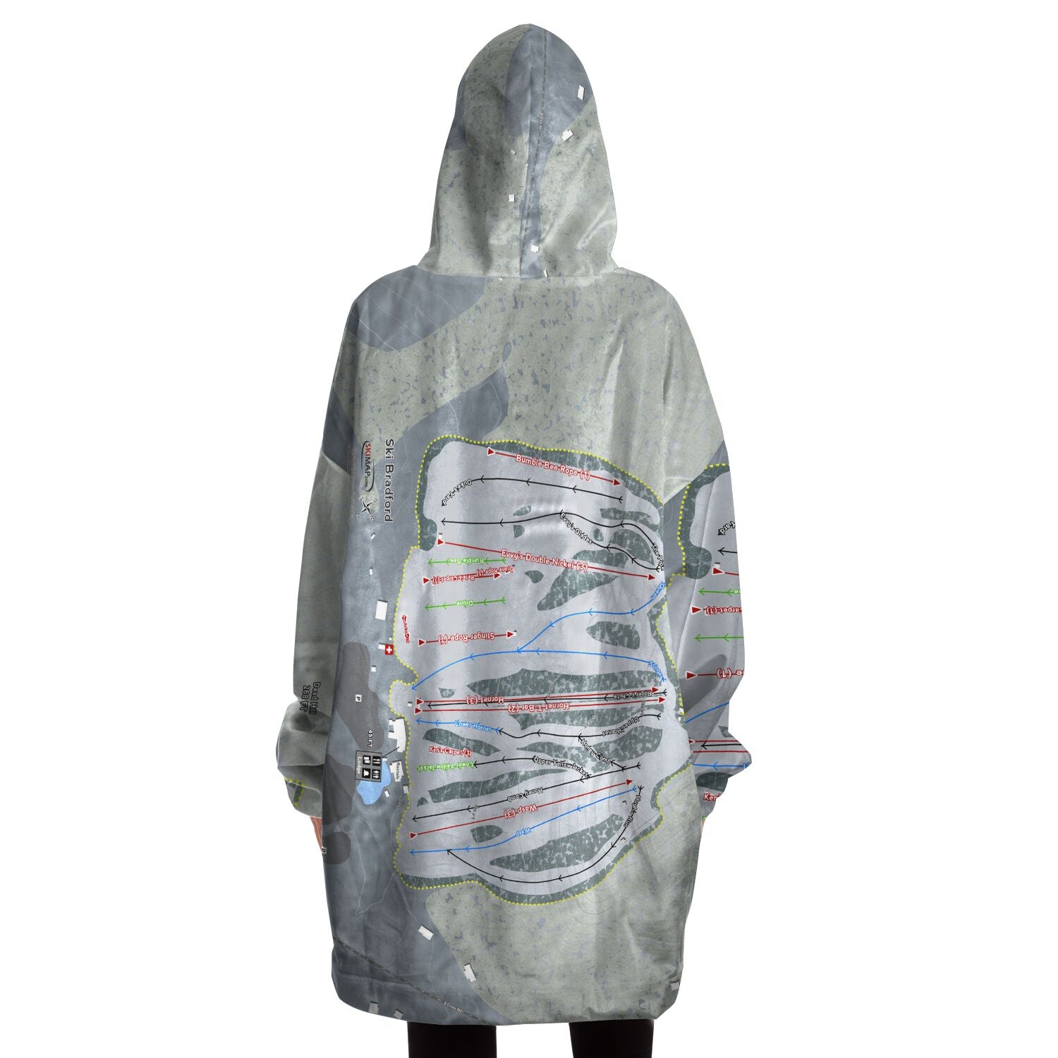 Ski Bradford, Massachusetts Ski Trail Map Snug Hoodie - Powderaddicts