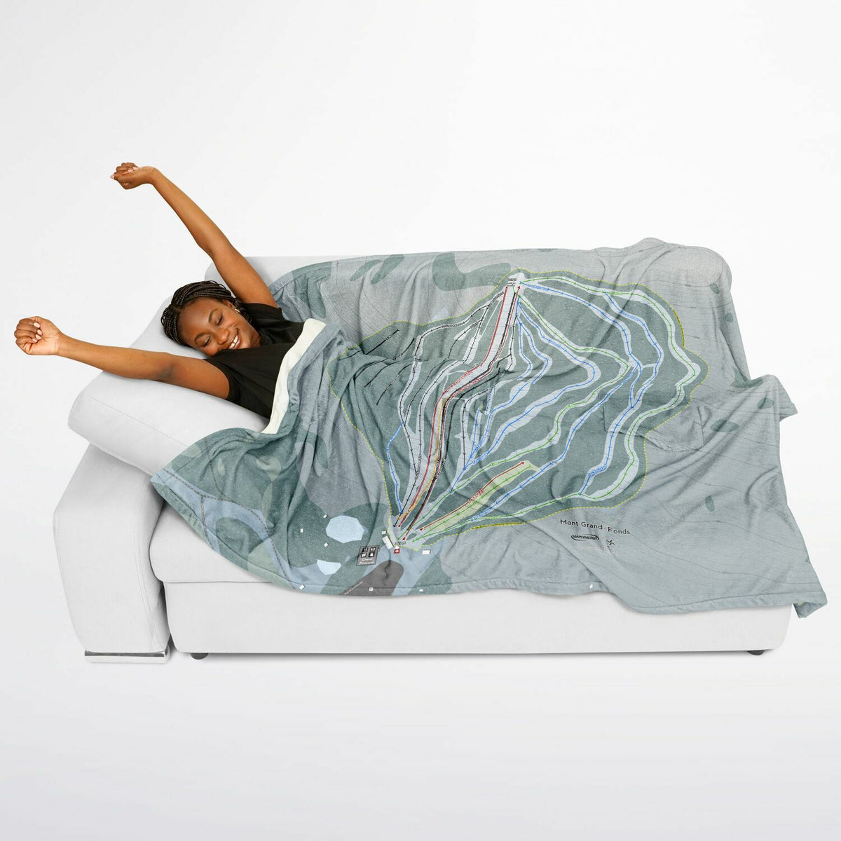 Mont Grand-Fonds, Quebec Ski Resort Map Flannel Blanket Poncho